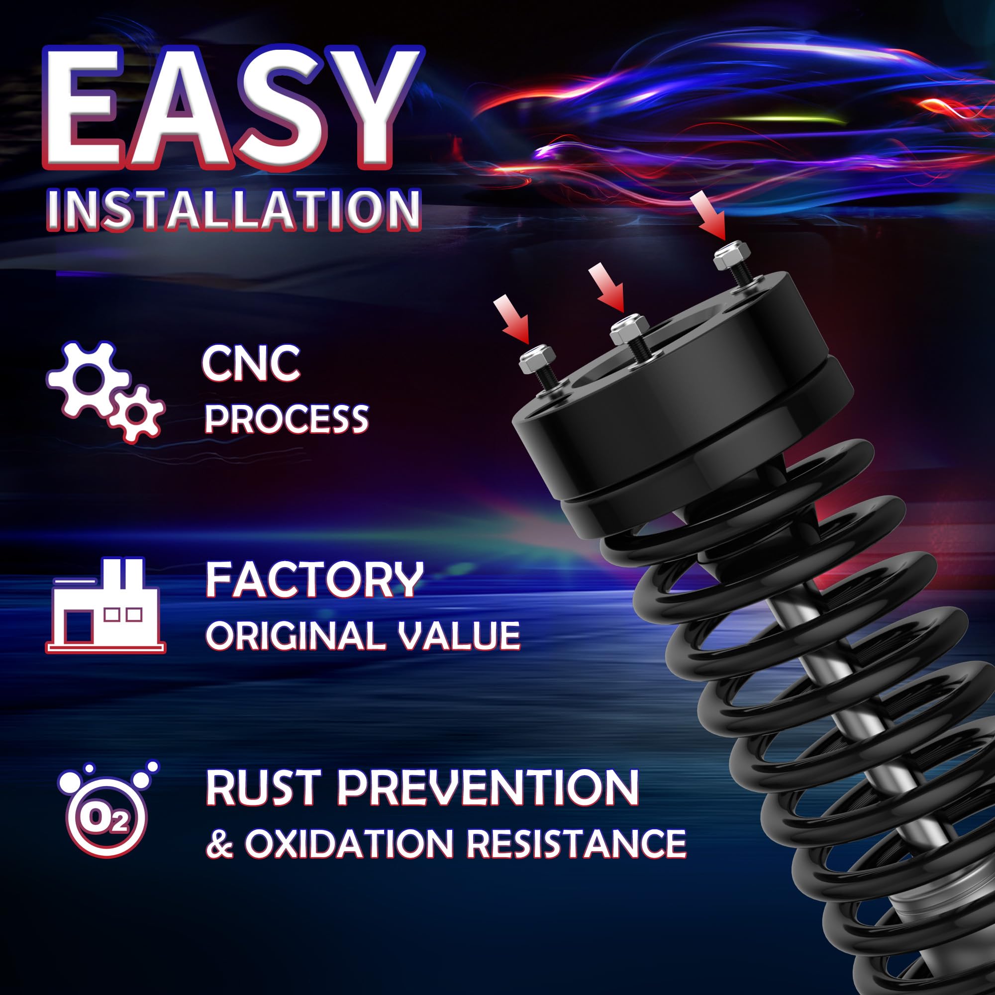 3''F + 3''R Leveling Lift Kit For 2004-2020 F150, 3'' Front Strut Spacers And 3'' Rear Black Leveling Lift Block Kit Extended Sq