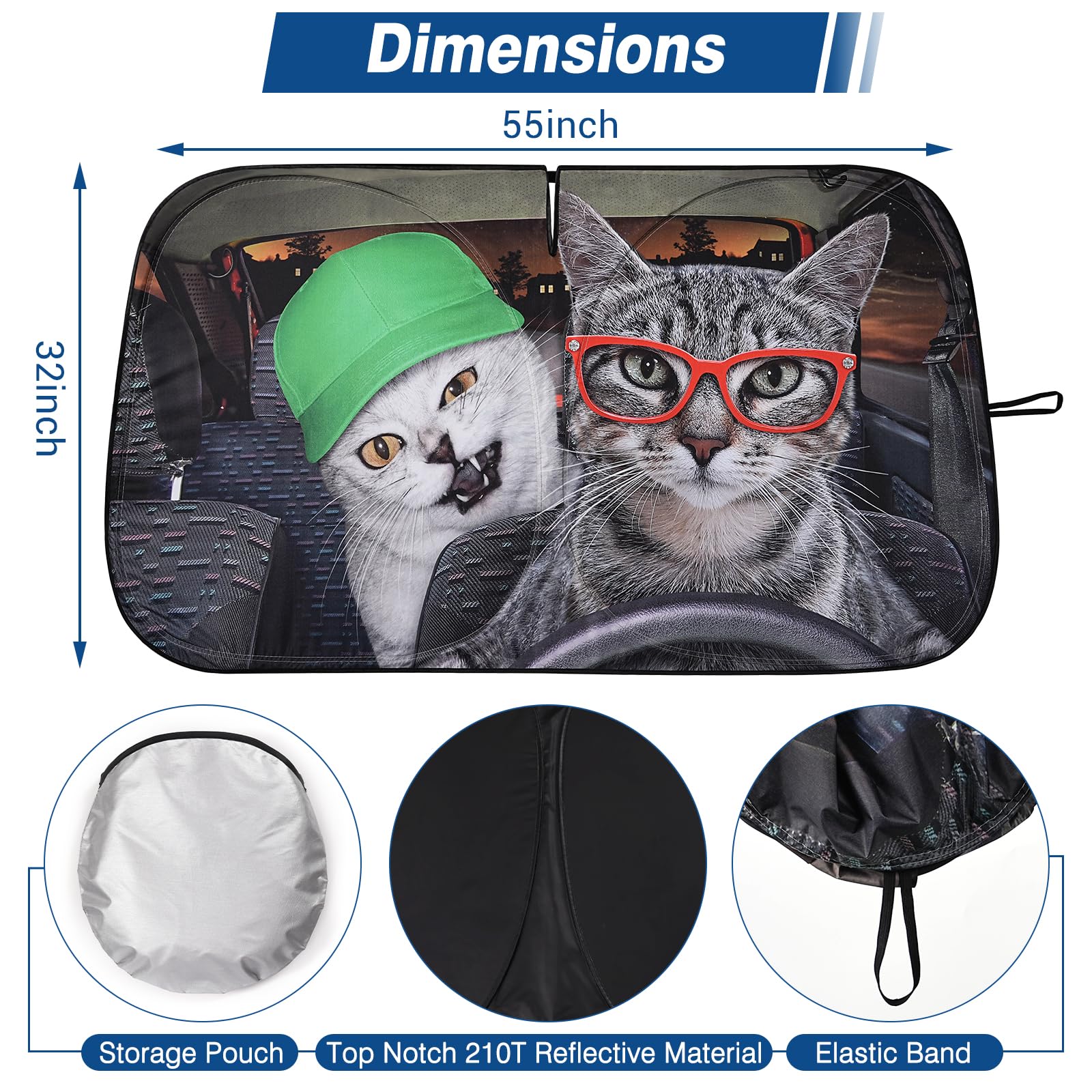Windshield Sun Shade - Car Sun Shade Windshield, Cute Reflector Sunshade Offers Ultimate Protection For Car Interior