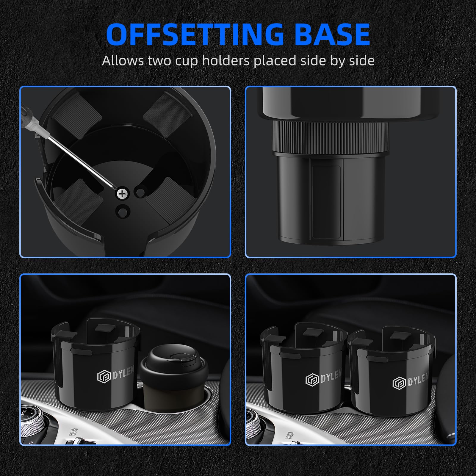 Dylen Car Cup Holder Expander, Cup Holder Extender Adapter For Car With Expandable Base, Fits Yeti 20/26/30/46Oz, Hydroflask 32/