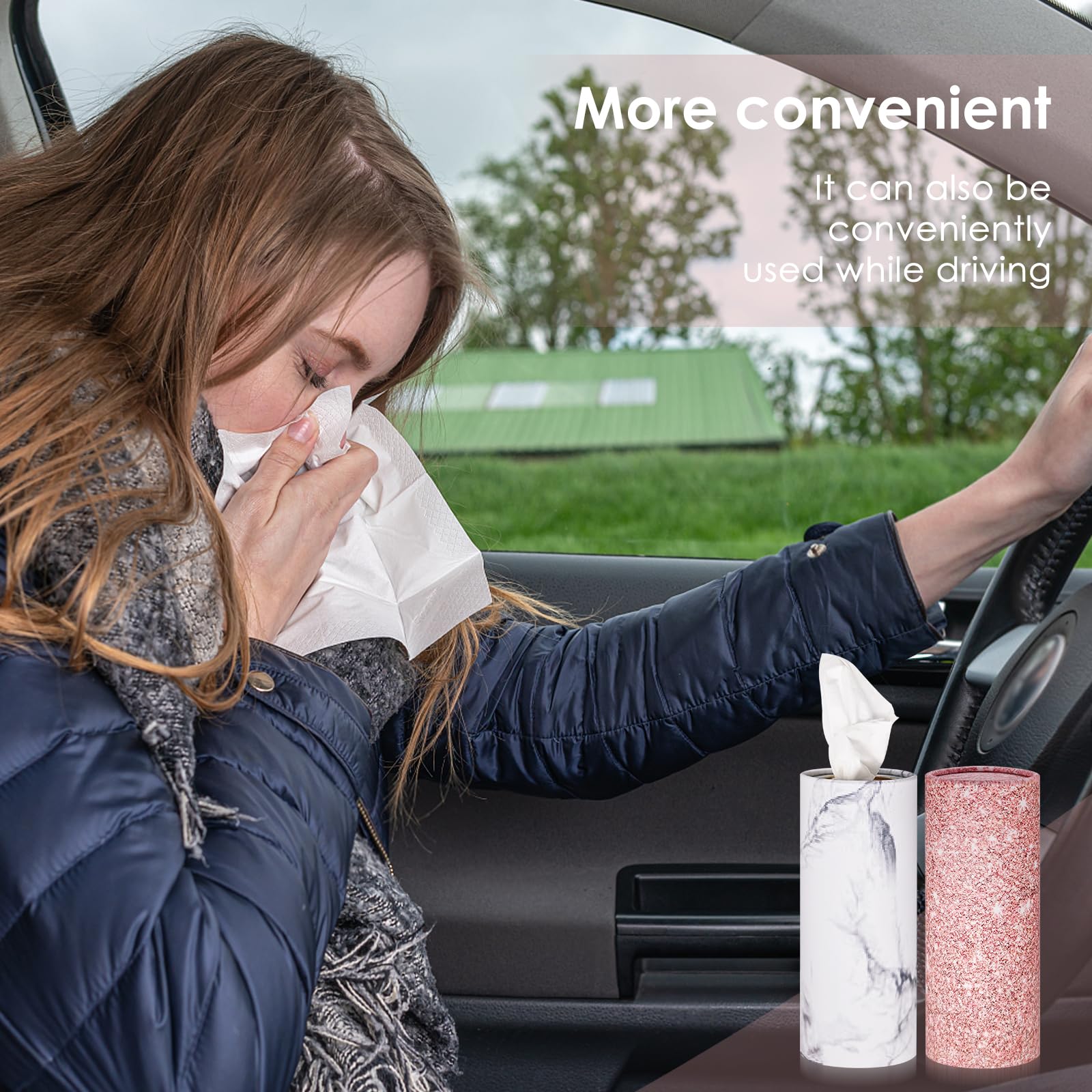 Car Tissues Holder,4 Pack Car Tissue Box with Facial Tissues,Travel Tissue Tubes for Car Cup Holder Tissues Cylinder Box Contain