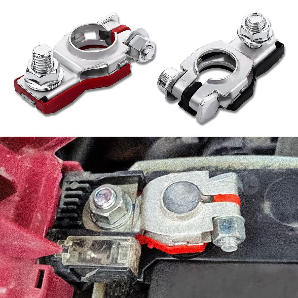 Hevle 2Pcs Battery Terminals For Nissan, 243407F000 243407F001 Battery Terminal Connector, Top Post Batteries Connectors With Pl