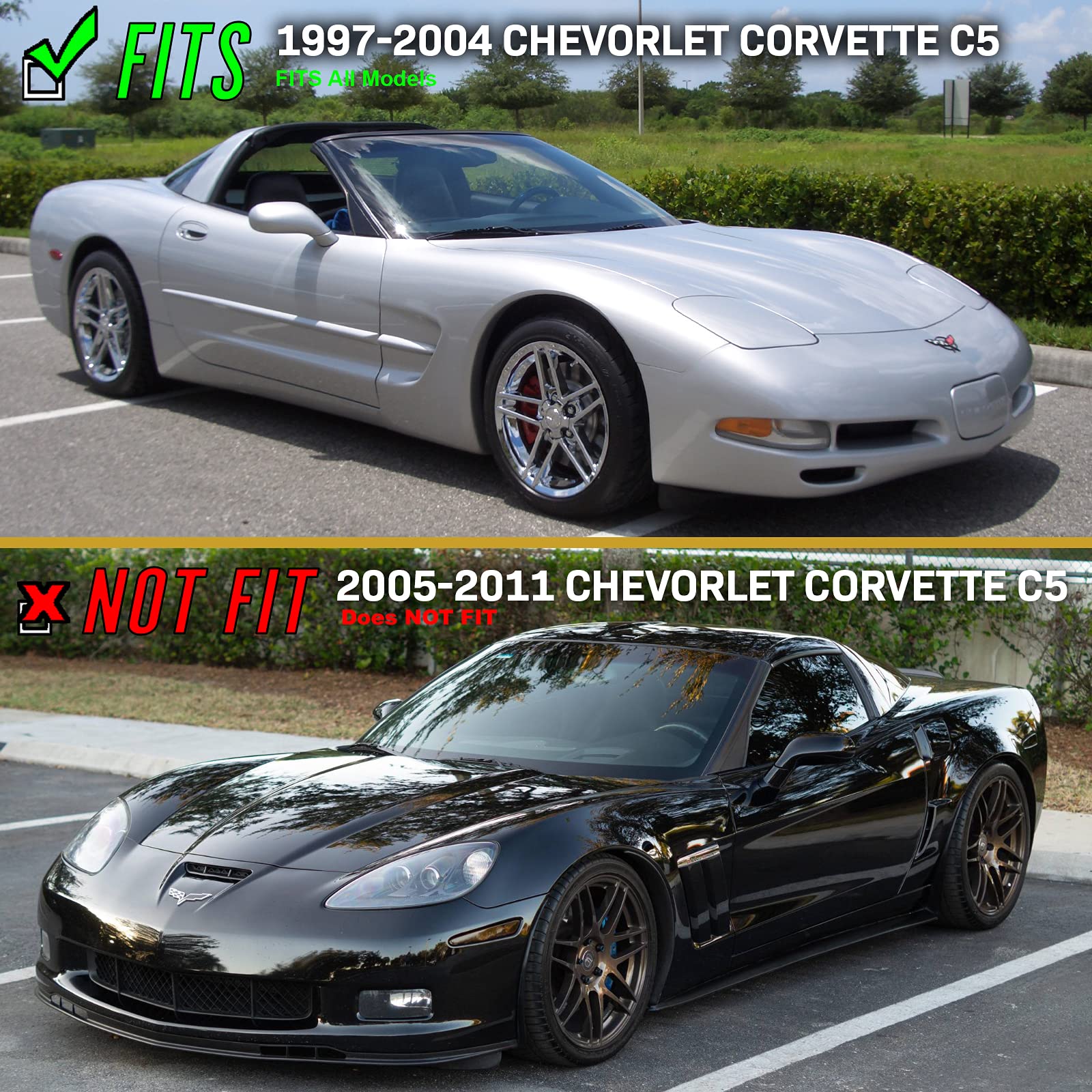 USR UNIQUE STYLE RACING Vette C5 Turn Signal Lights Set (Left + Right) for 1997-2004 Chevy Corvette C5 - Black Housing Smoke Lens