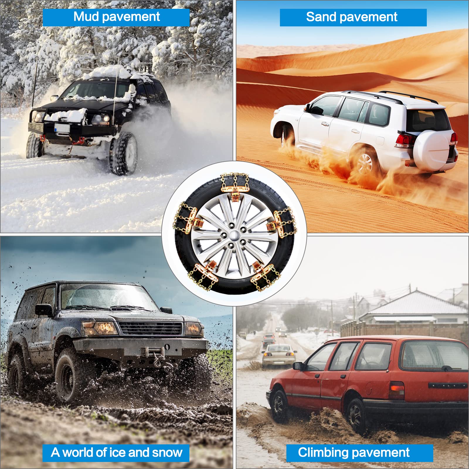 Agnuk Thickened Snow Chains, 6 Pack Tire Chains For Truck Suv In Snow, Ice, Sand And Mud (Tire Width 195-225Mm)