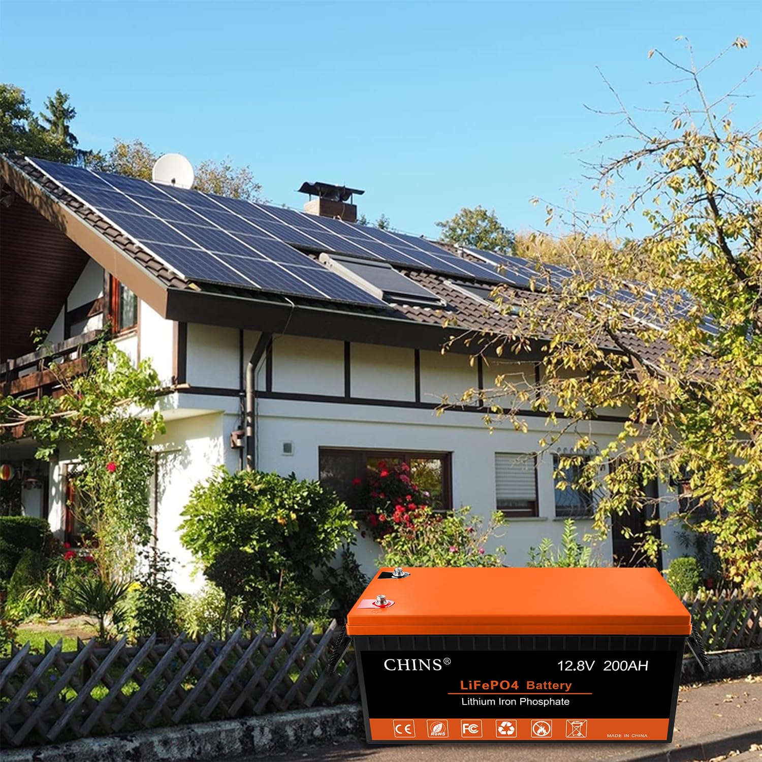 Chins Lifepo4 Battery 12V 200Ah Lithium Battery - Built-In 100A Bms With Low-Temp Protection, 2000~5000 Cycles, Perfect For Rv,