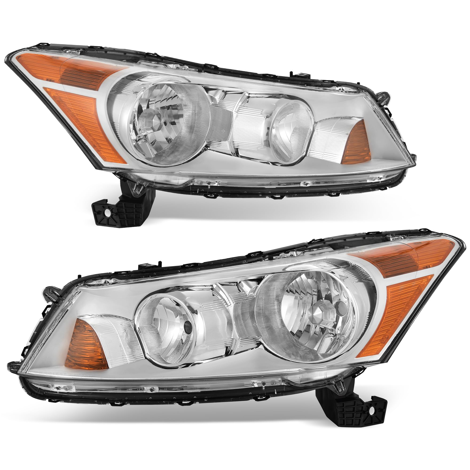 Autosaver88 Headlight Assembly Compatible With 2008-2012 Accord 4-Door Sedan Headlamp Replacement Chrome Housing Amber Reflector