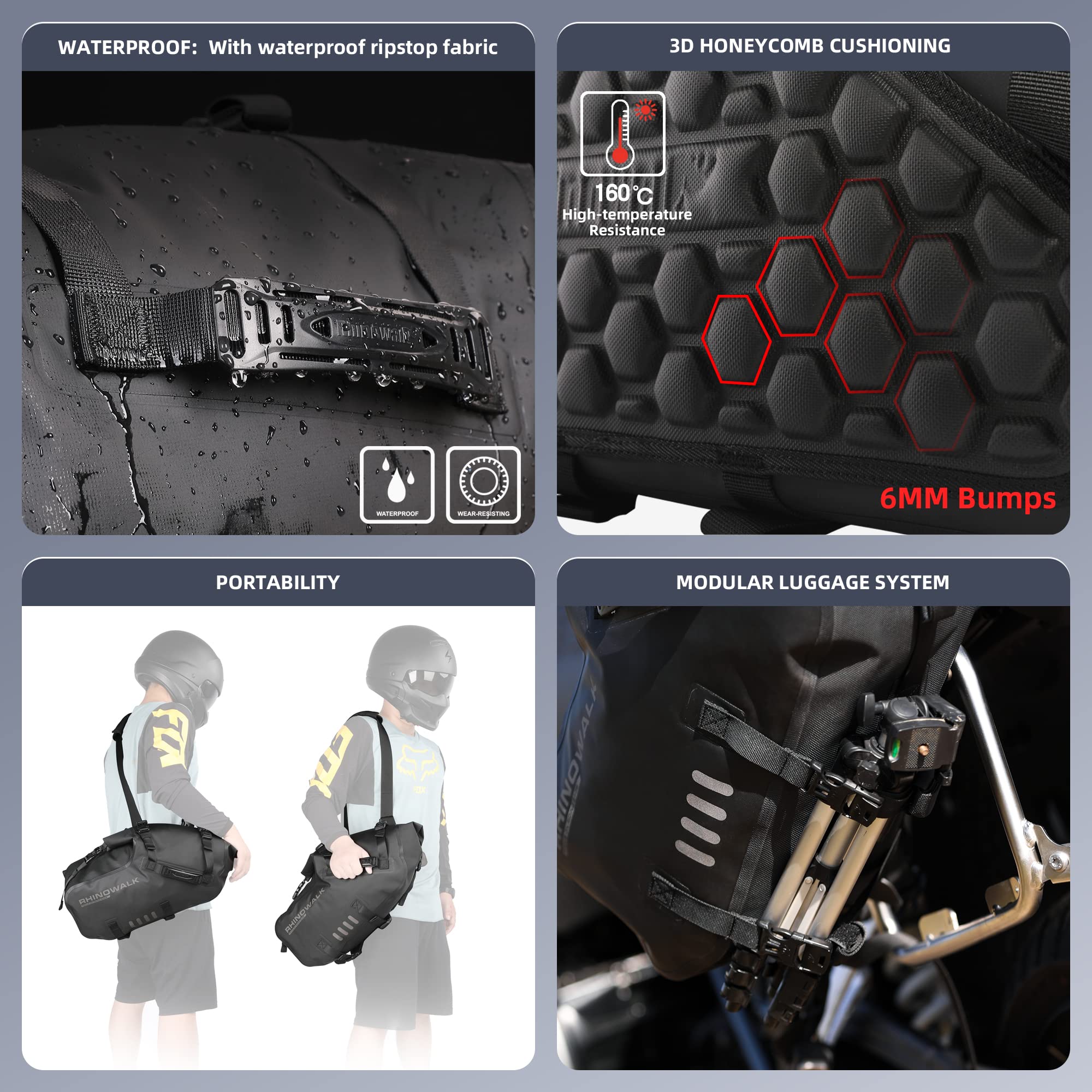 Rhinowalk Motorcycle Saddle Bags, Waterproof Anti-Vibration Motor Side Bags, Shoulder Bag 18L(9L*2), For Most Adventure And Sport Motorcycle Racks, 1 Pair