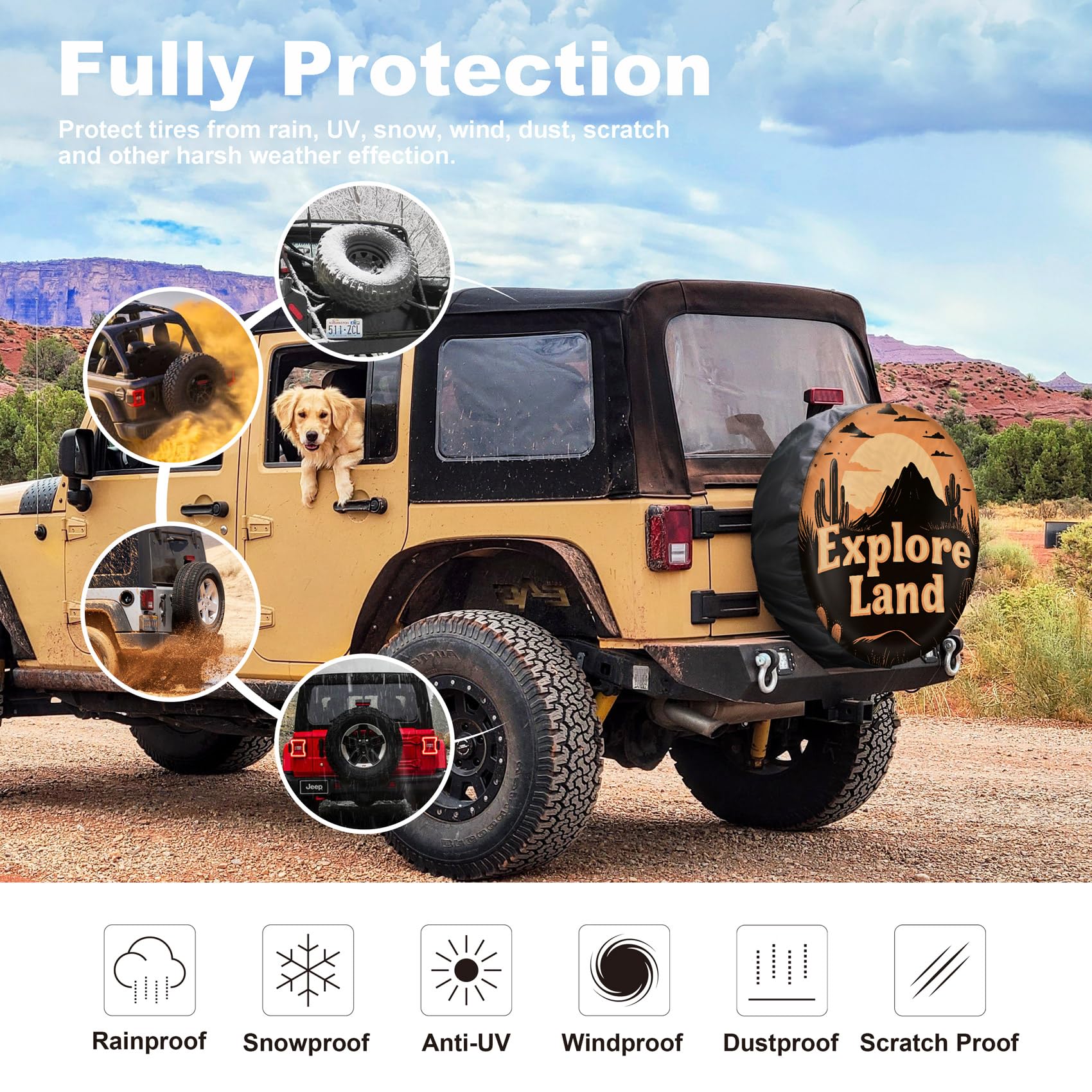 Explore Land 30-33 inch Spare Tire Cover Fit Trailer, RV, SUV, Truck, Tough Tire Wheel Soft Cover, Landscape