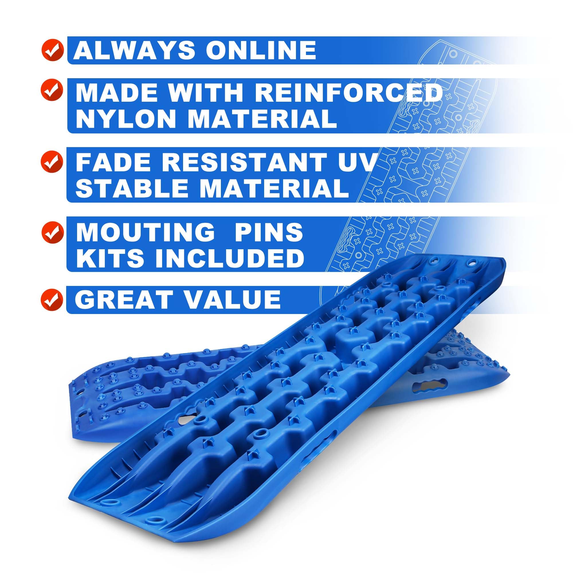 X-Bull New Recovery Traction Tracks Sand Mud Snow Track Tire Ladder 4Wd (Blue, 3Gen), Bag+Hardware+Tracks