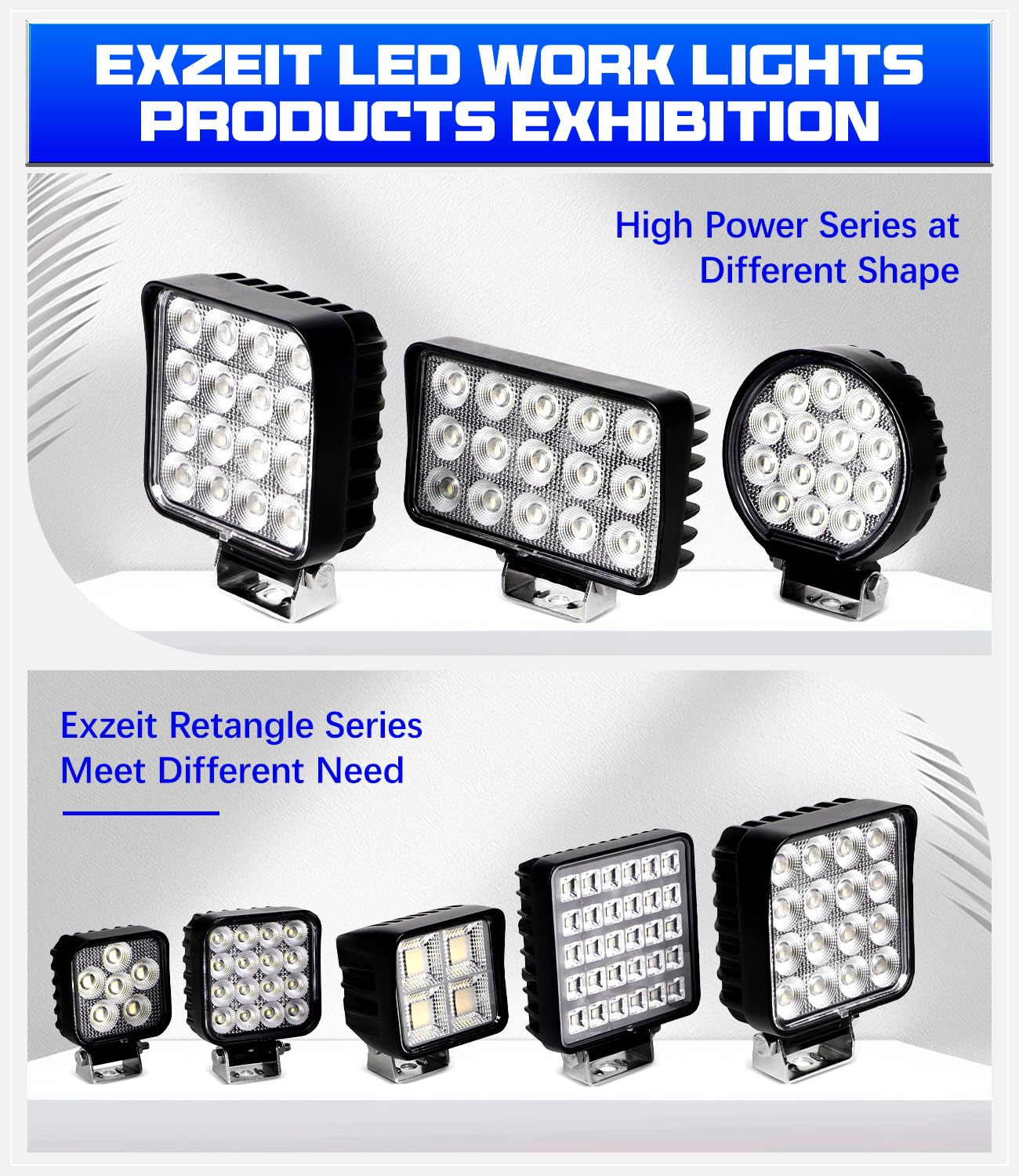 Exzeit 128W Led Equipments Work Lights Truck Trators Skid Steer Lights, 12800 Lumens Flood Light Led Work Lights For Excavator G