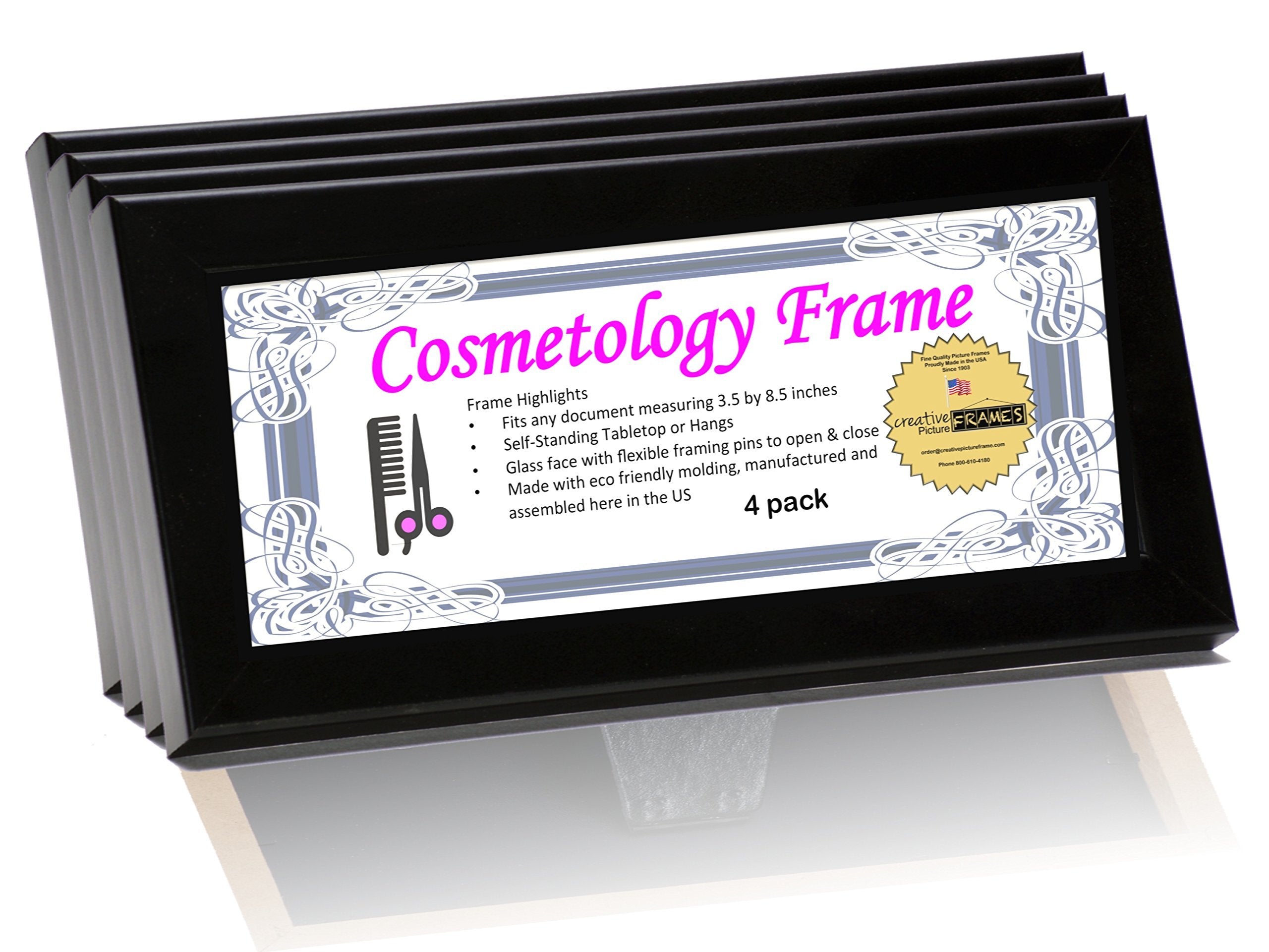 Cosmetology Self Standing Black License Frames 3.5 By 8.5 Inch Easel Back And Hanger For Professionals, Certificates, Tax Licens