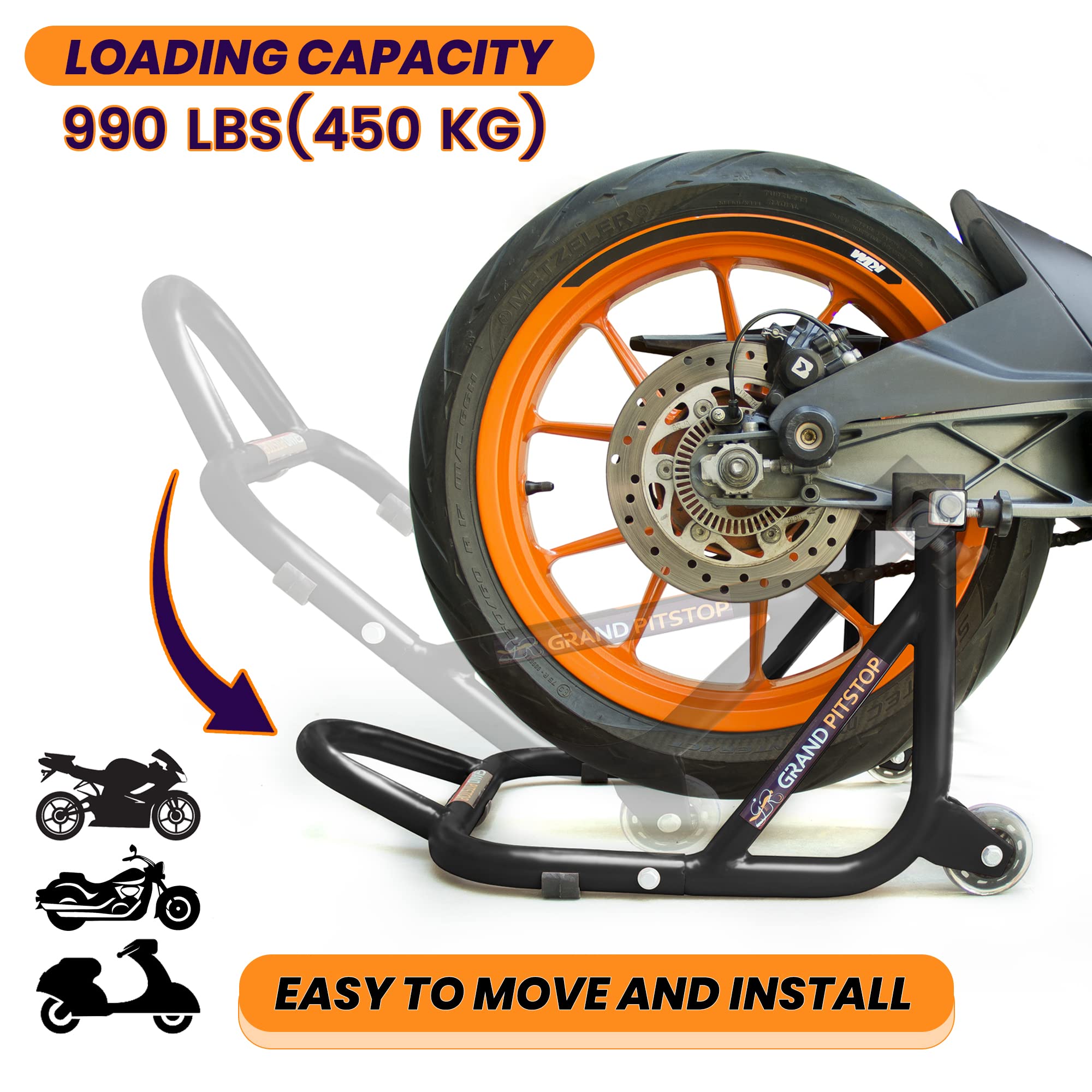 GRAND PITSTOP Motorcycle Stand, Paddock Lift Stand for Rear Wheel with Fork & Swingarm Spool,Weight capicity 529 lbs/240 Kg's, D