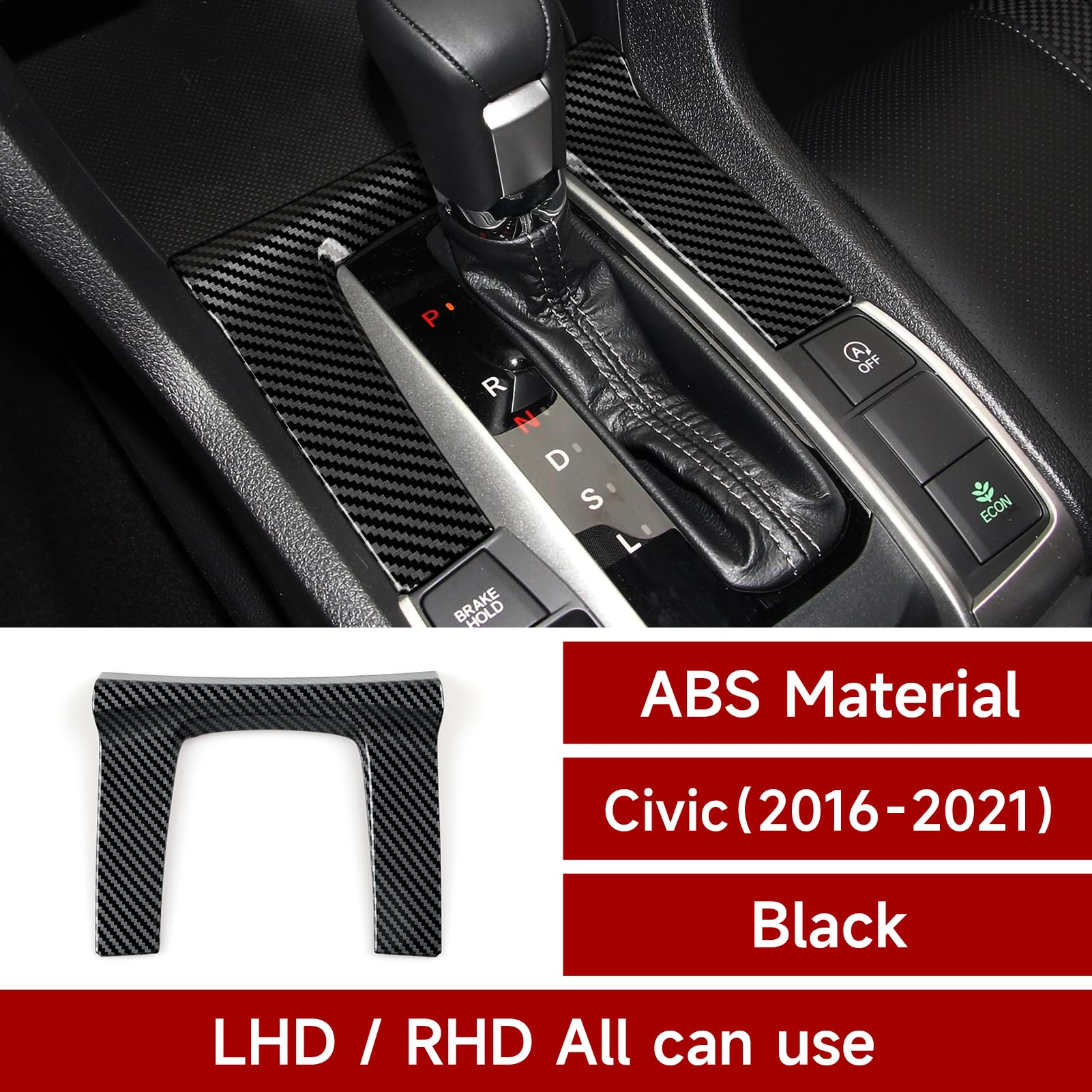 BRMYL Car Gear Shift Panel Decals for 2016 2017 2018 2019 2020 2021 Honda Civic Accessories 10th Gen ABS Carbon Fiber Interior S