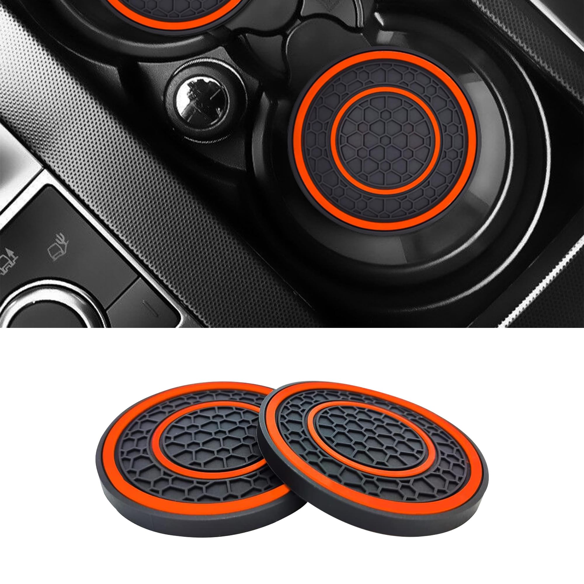 2 Pcs Universal Car Cup Coasters, Non-Slip Anti Dust Mats, 2.75 Inch, Suitable For Most Car Interior (Orange)