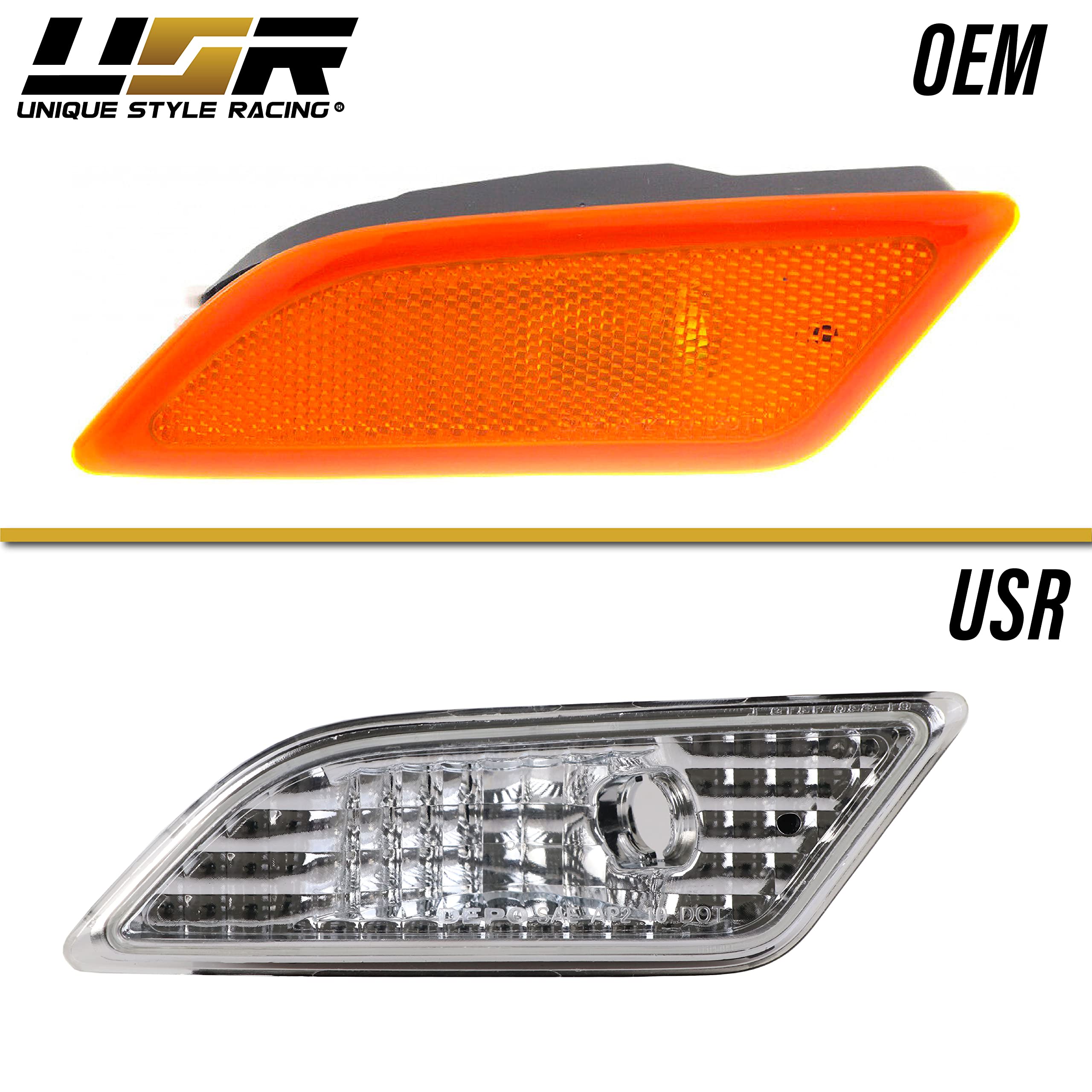 Usr Depo 12-14 W204 Clear Bumper Side Marker Light Assembly Set (Left + Right) Compatible For 2012-2014 Mercedes Benz W204