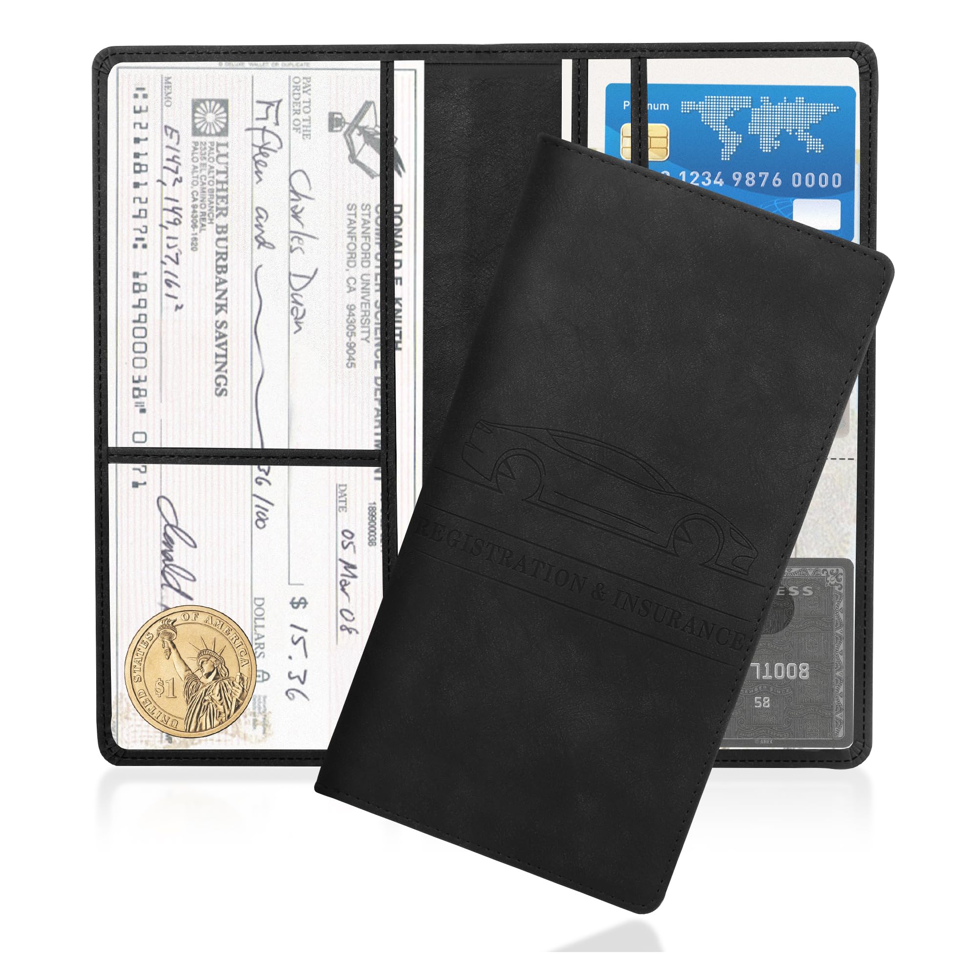 Car Registration and Insurance Holder,PU Leather Car Glove Box Organizer Car Document Holder for ID,Driver's License (Black)