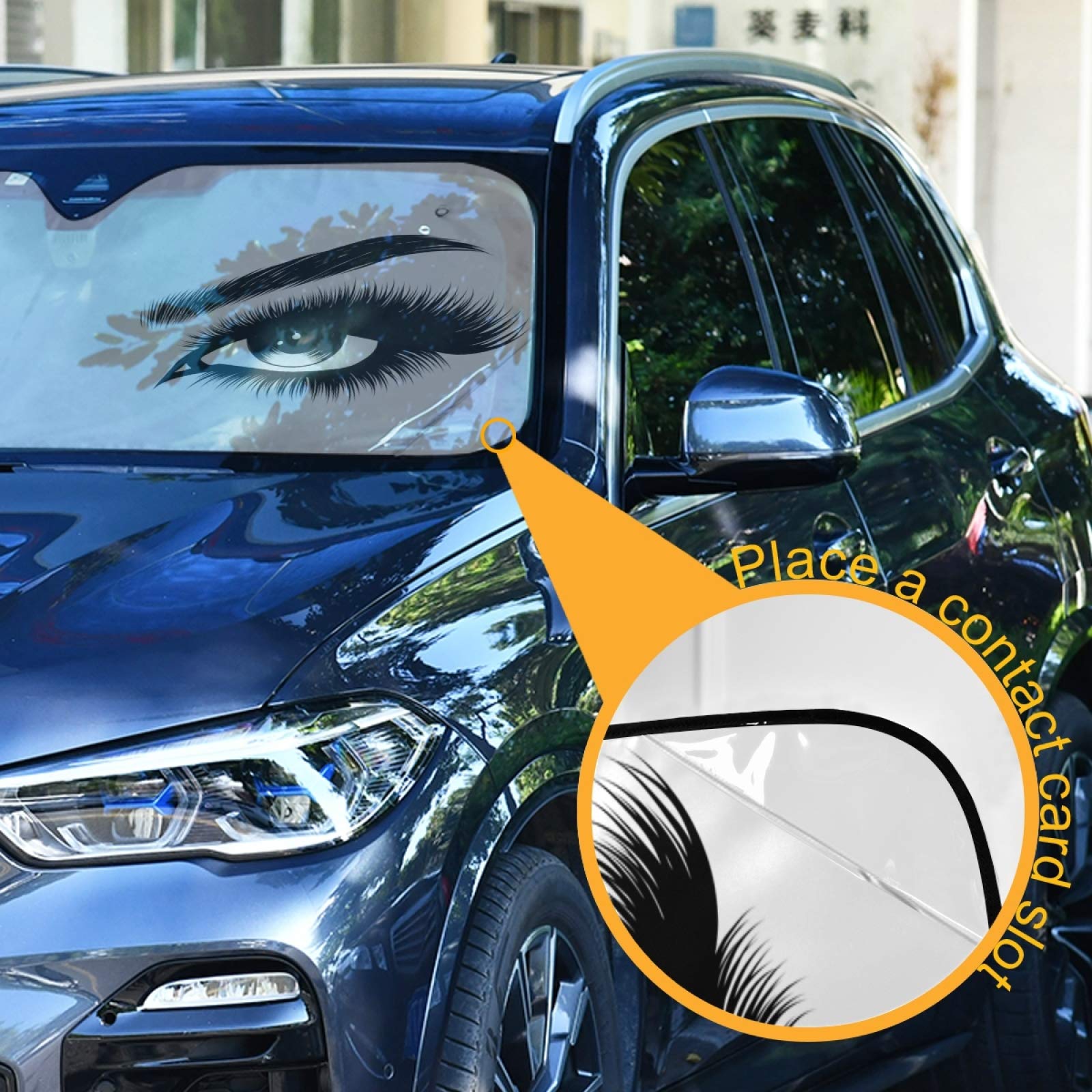 Oarencol Woman Eyes Eyelash Car Windshield Sun Shade Foldable Uv Ray Sun Visor Protector Sunshade To Keep Your Vehicle Cool (55'