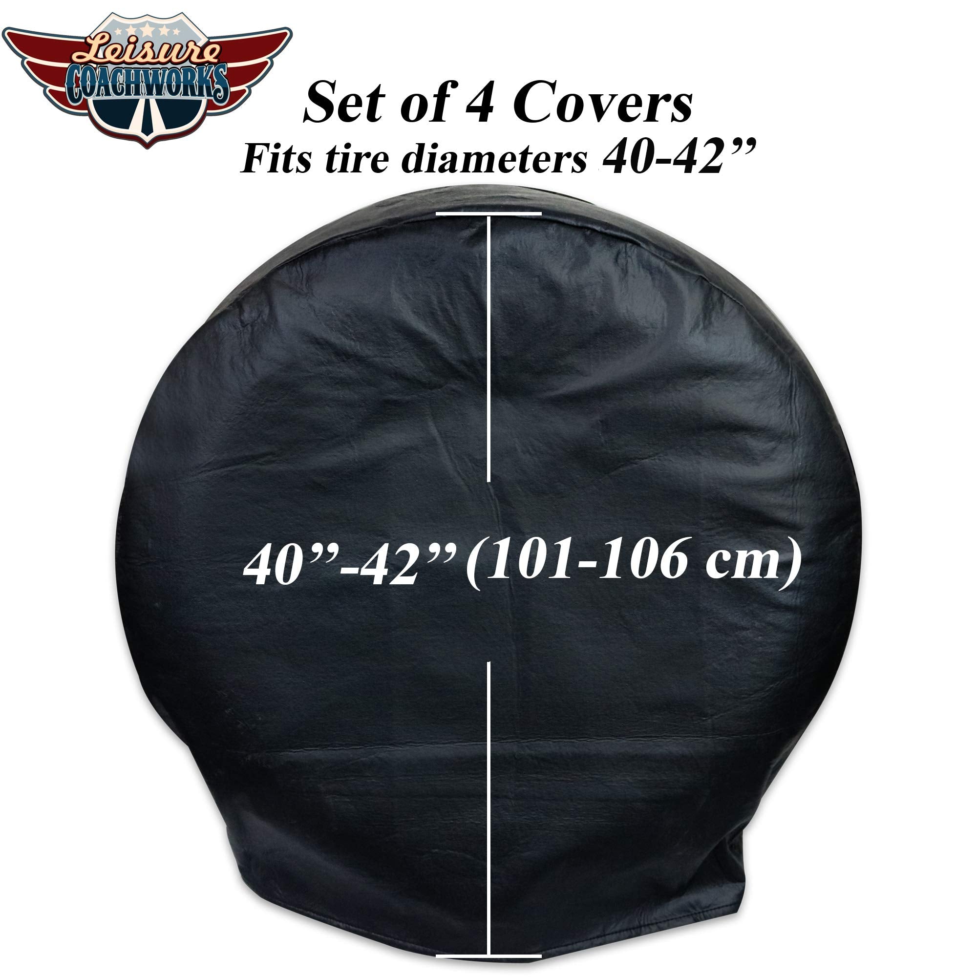 Leisure Coachworks Tire Covers For Rv Wheel Set Of 4, Motorhome Tire/Wheel Covers Waterproof Soft Vinyl Black Tire Protectors Ti
