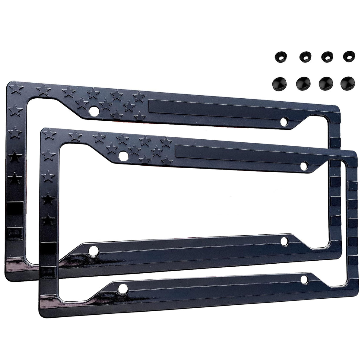 Tactilian American Flag License Plate Frame (2 Pack) Subdued 3D Embossed Usa Flag In Black Gloss On Matte Finish For Car, Truck