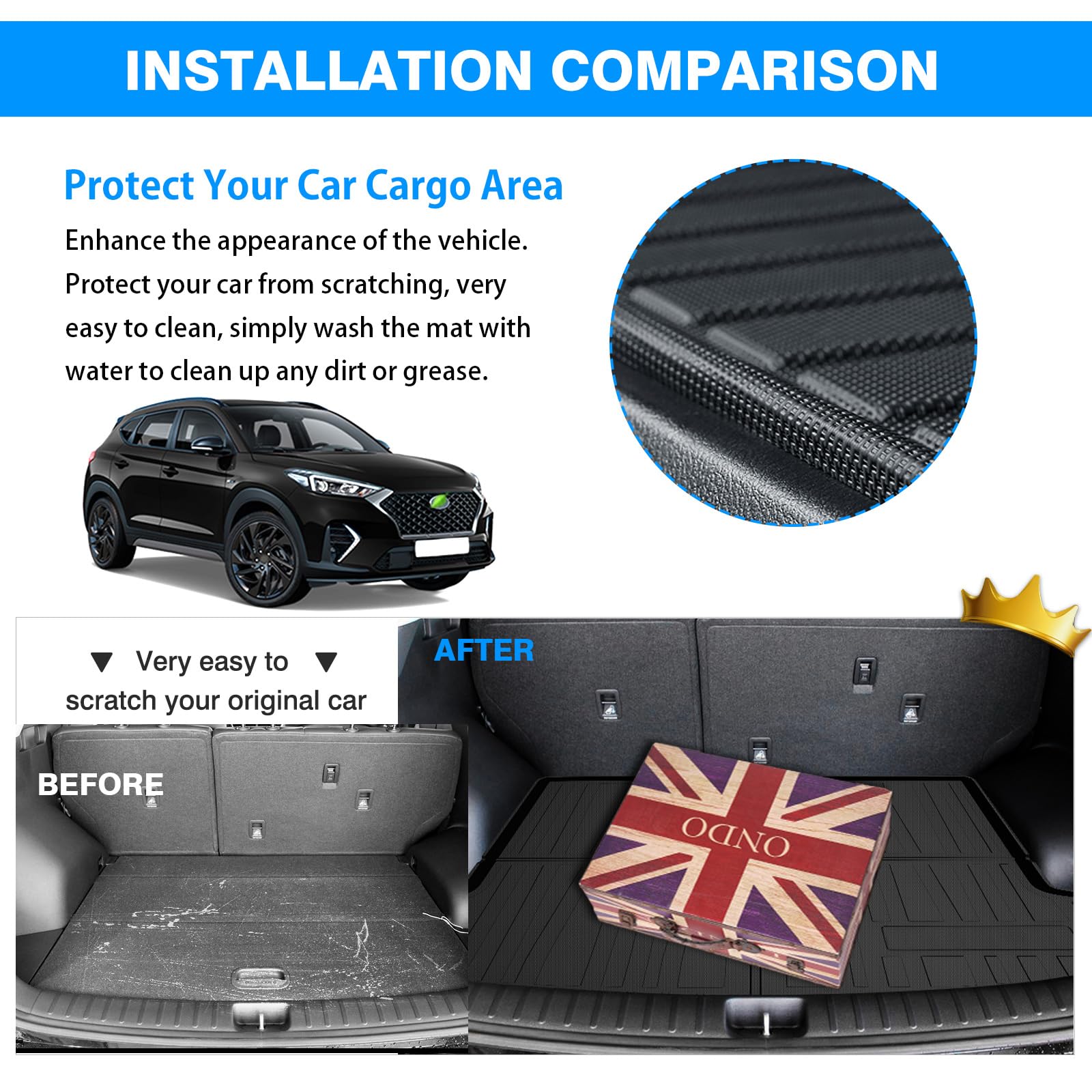 Powerty Trunk Mat For 2016-2020 2021 Hyundai Tucson Accessories Cargo Mats Tpo All Weather Cargo Liner Heavy-Duty Trunk Liners (