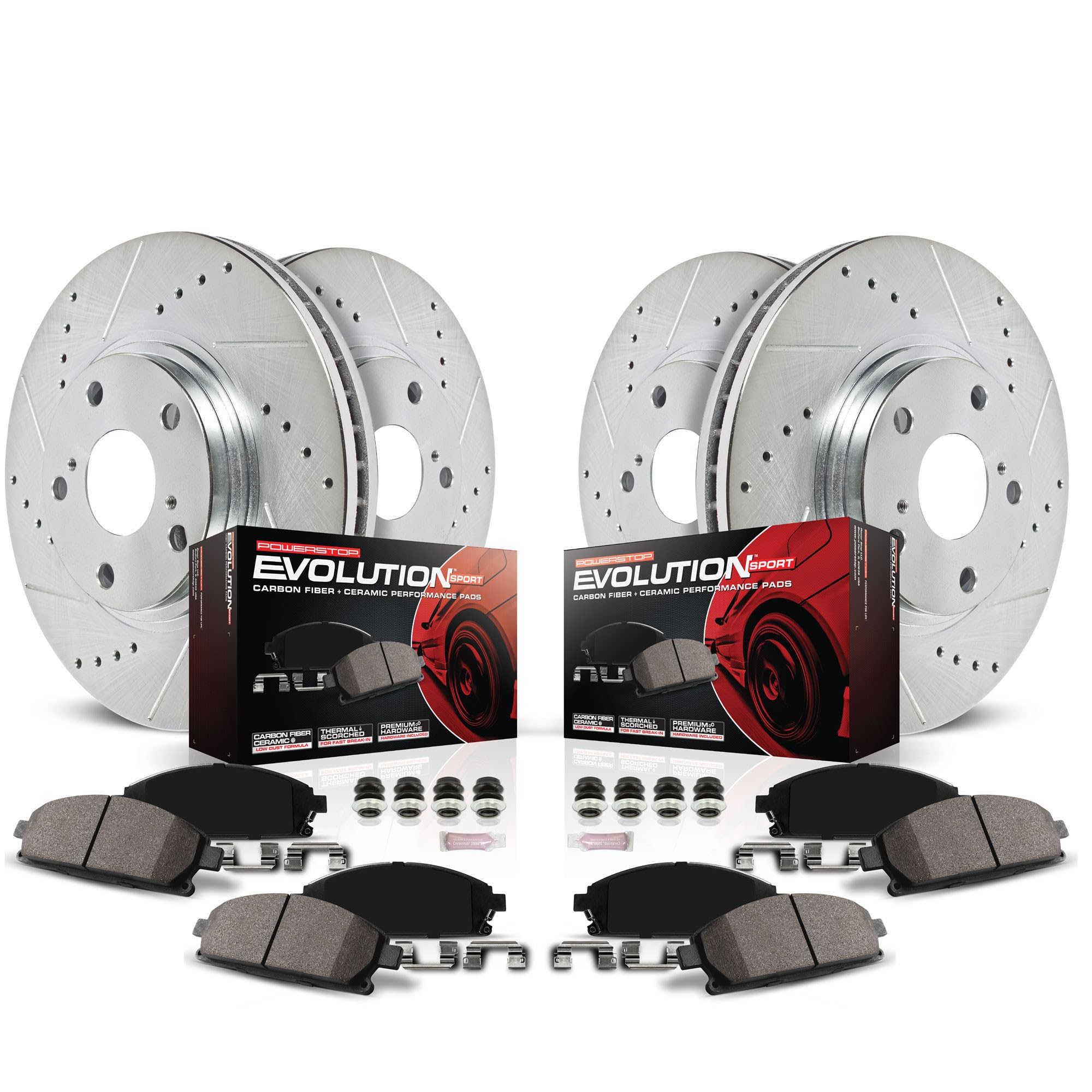 Power Stop K1302 Front and Rear Z23 Carbon Fiber Brake Pads with Drilled and Slotted Brake Rotors Kit For 1999 2000 2001 2002 20