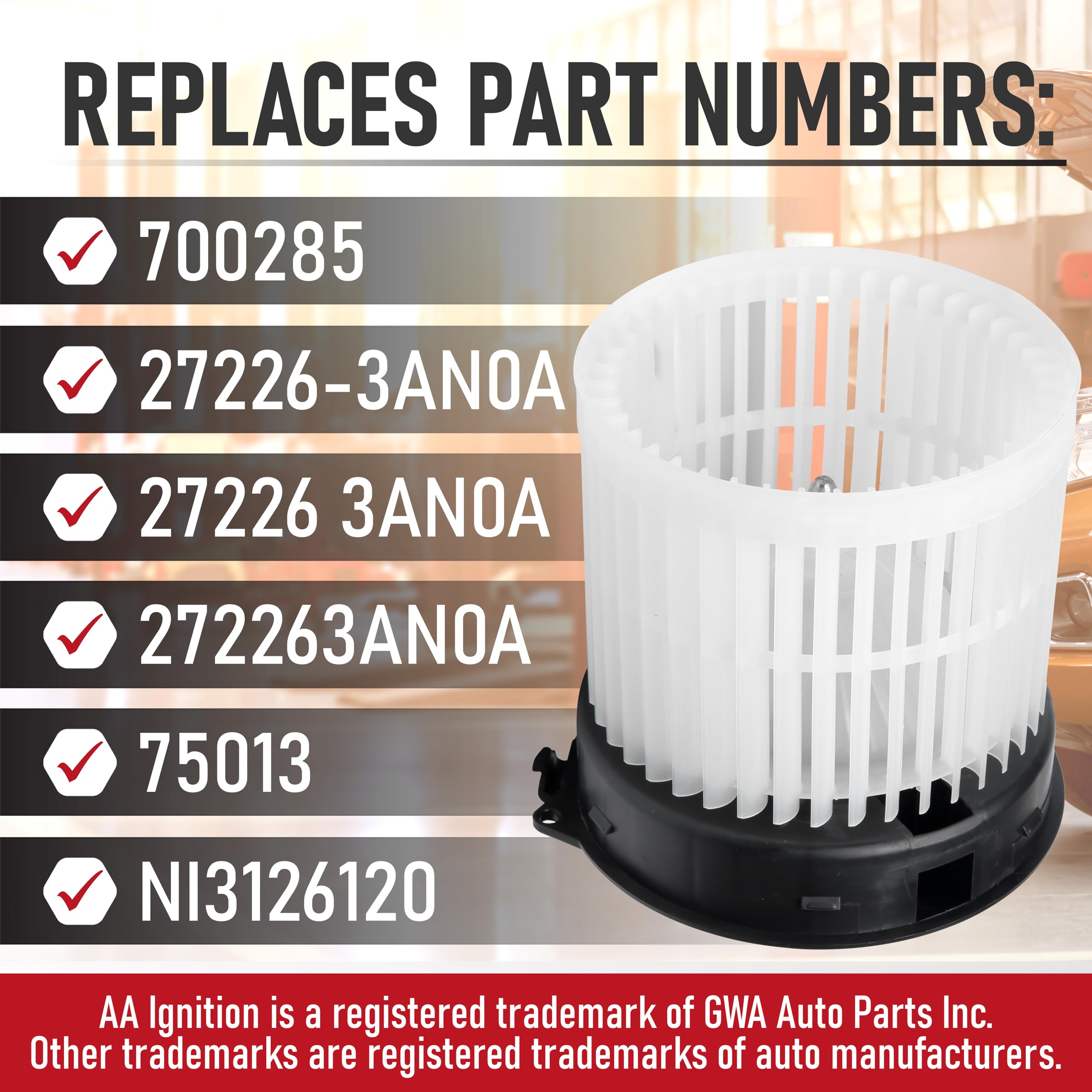 Hvac Heater Blower Motor With Fan Assembly By Aa Ignition - Compatible With Nissan Vehicles - 2012-2018 Versa & 2014-2017 Versa