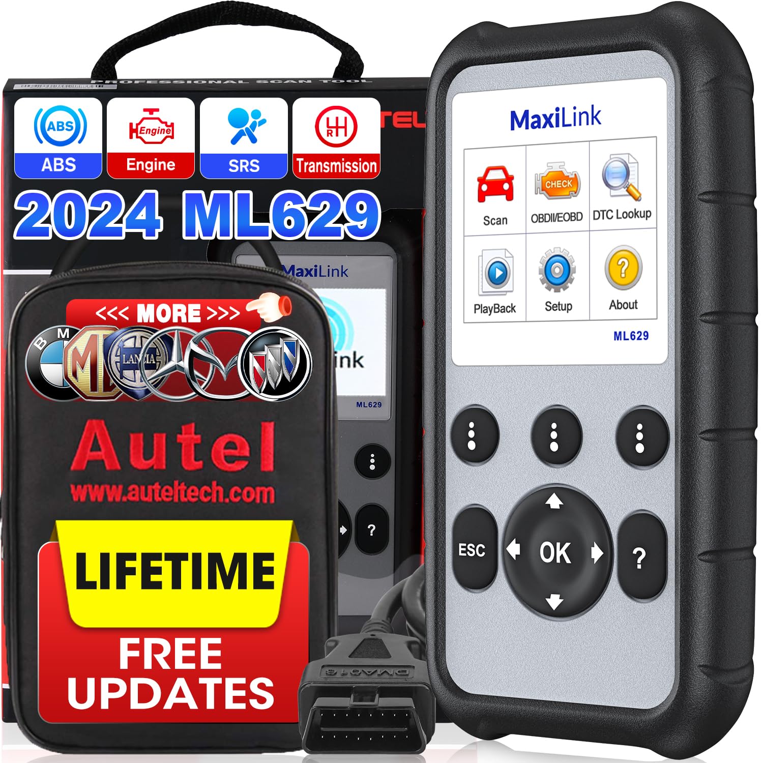 Autel MaxiLink ML629 Automotive OBD2 Scanner, 2024 Newest Model Upgraded of AL619, ML619, Car Code Reader Check Engine ABS SRS T