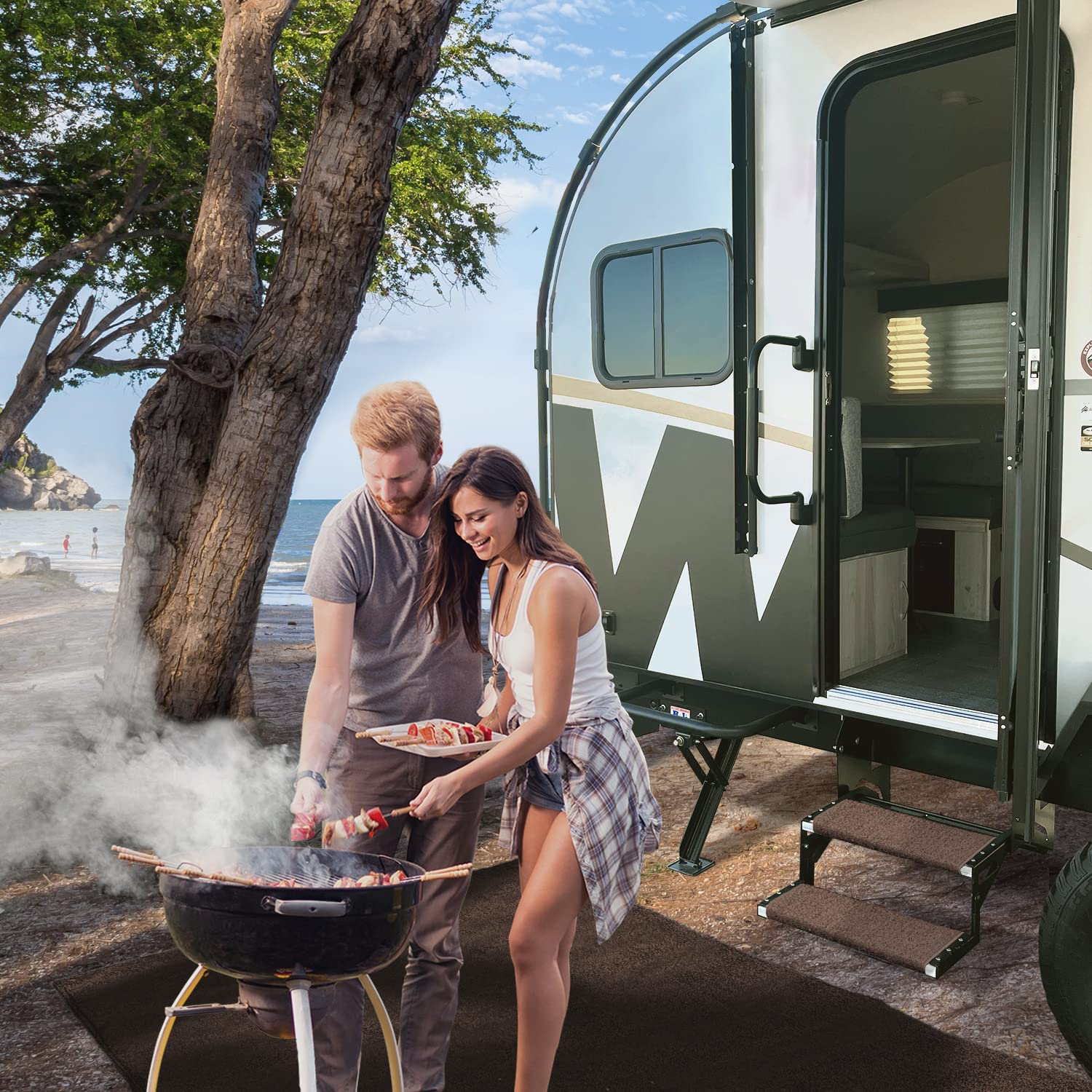 Prest-O-Fit 2-1050 Jumbo Wraparound + Plus RV Step Rug Espresso Brown 23 In. Wide