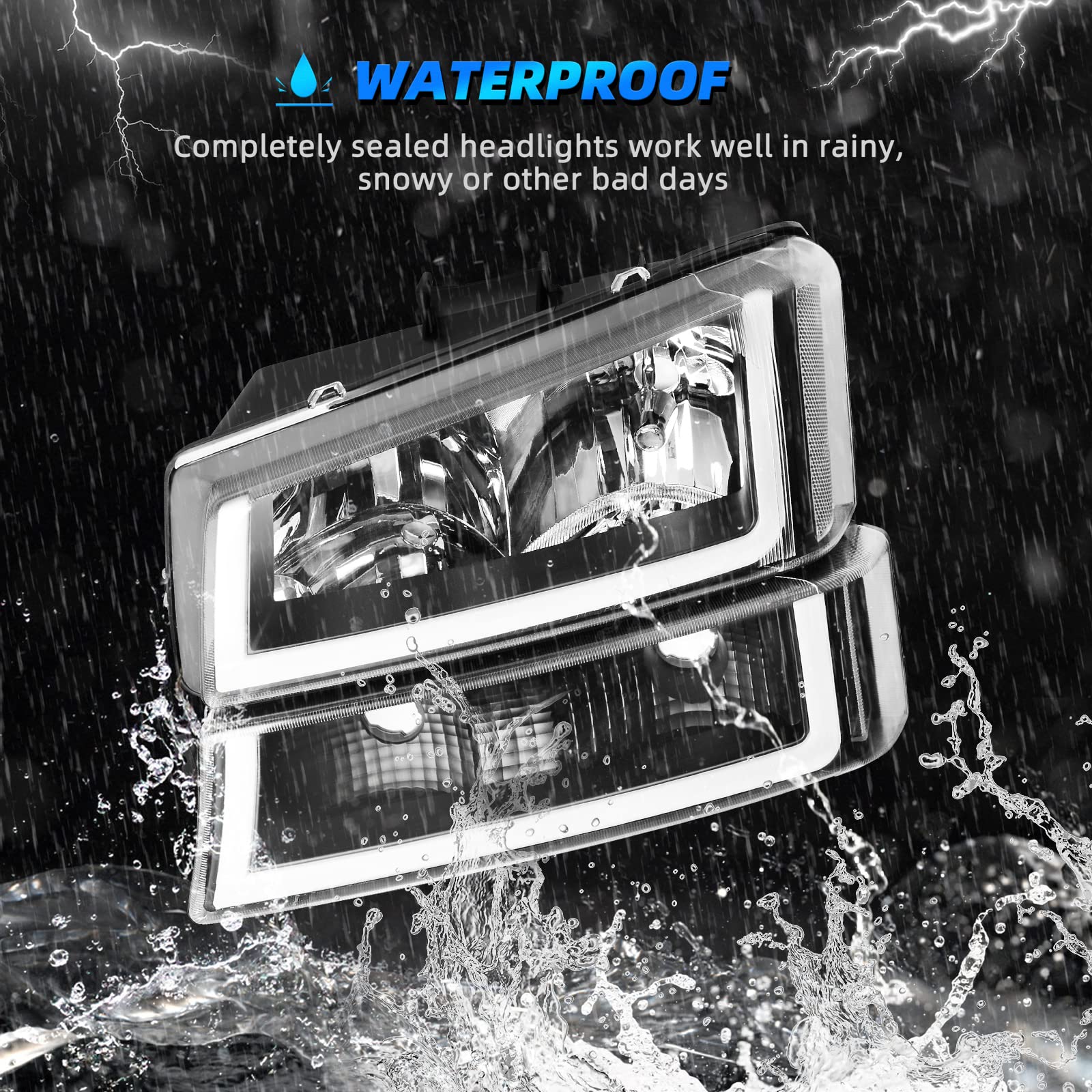 Autosaver88 Headlight Assembly With Led Drl Compatible With 2003 2004 2005 2006 Avalanche Silverado 1500 2500 3500/2007 Chevrole