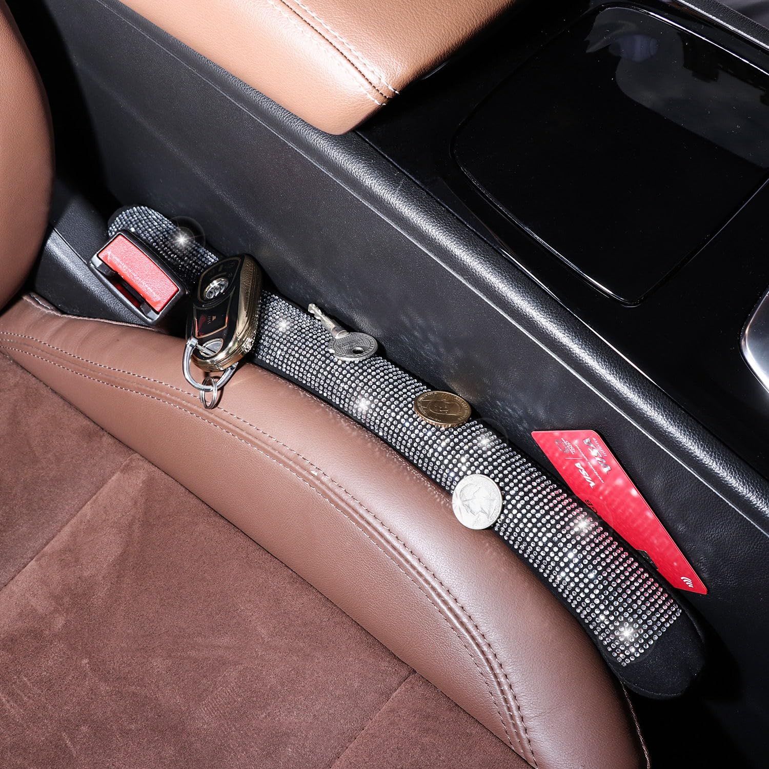 Tobequeen Bling Car Seat Gap Filler Universal Fit For Car Suv Truck, Set Of 2 Handmade Crystal Diamond Rhinestone Seat Gap Block