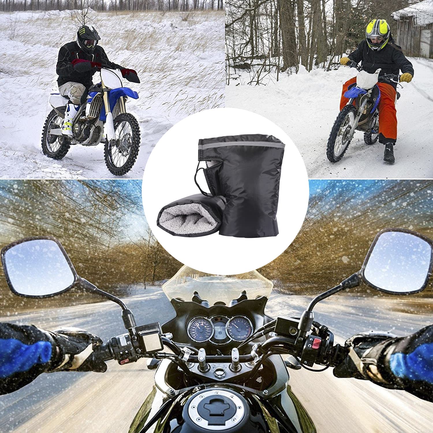 Motorcycle Handlebar Muffs Gloves Windproof Waterproof Mitts Snowmobile Scooter Atv Motorbike Handle Grip Gloves Cold Weather Thermal Gloves E-Bike Cycling Gloves Universal Winter Hands Warmer Gloves