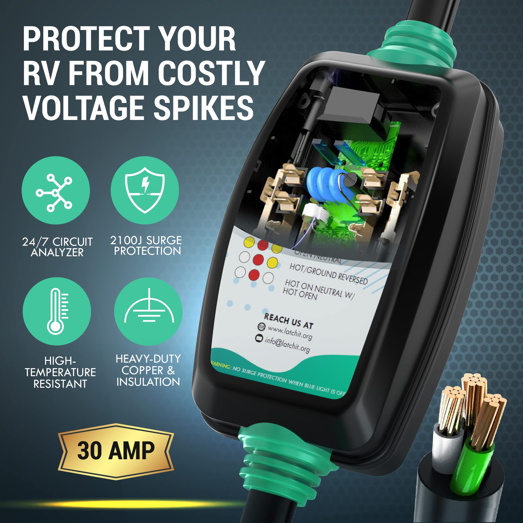 Latch.It 30 Amp Rv Surge Protector | 30 Amp Surge Protector For Rv W/Voltage Protection | Camper Surge Protector 30 Amp W/Built-