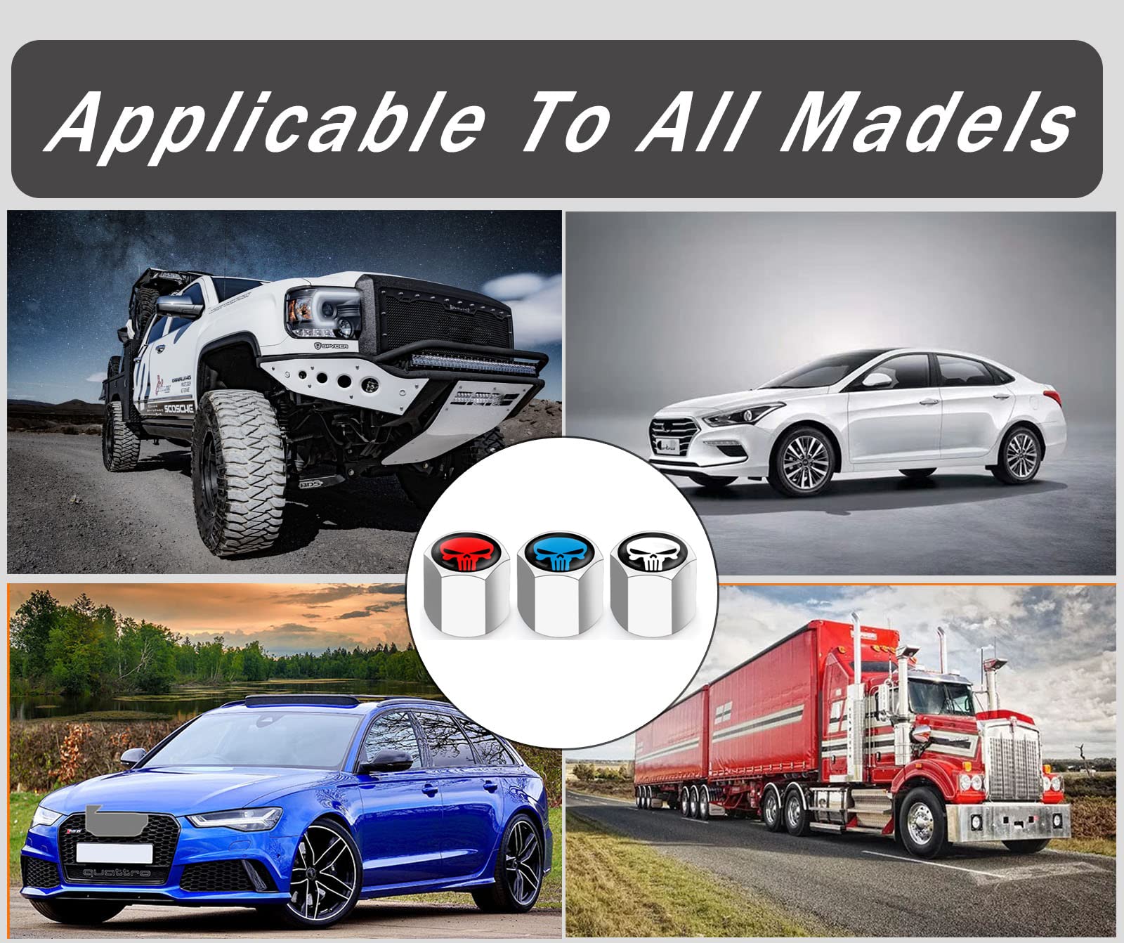 Ajxn 4 Pack Skull Car Wheel Tire Valve Stem Caps Airtight Dust Proof Covers Universal Tire Air Valve Caps For Cars, Trucks, Bicycles, Car Accessories For Adults (Red)