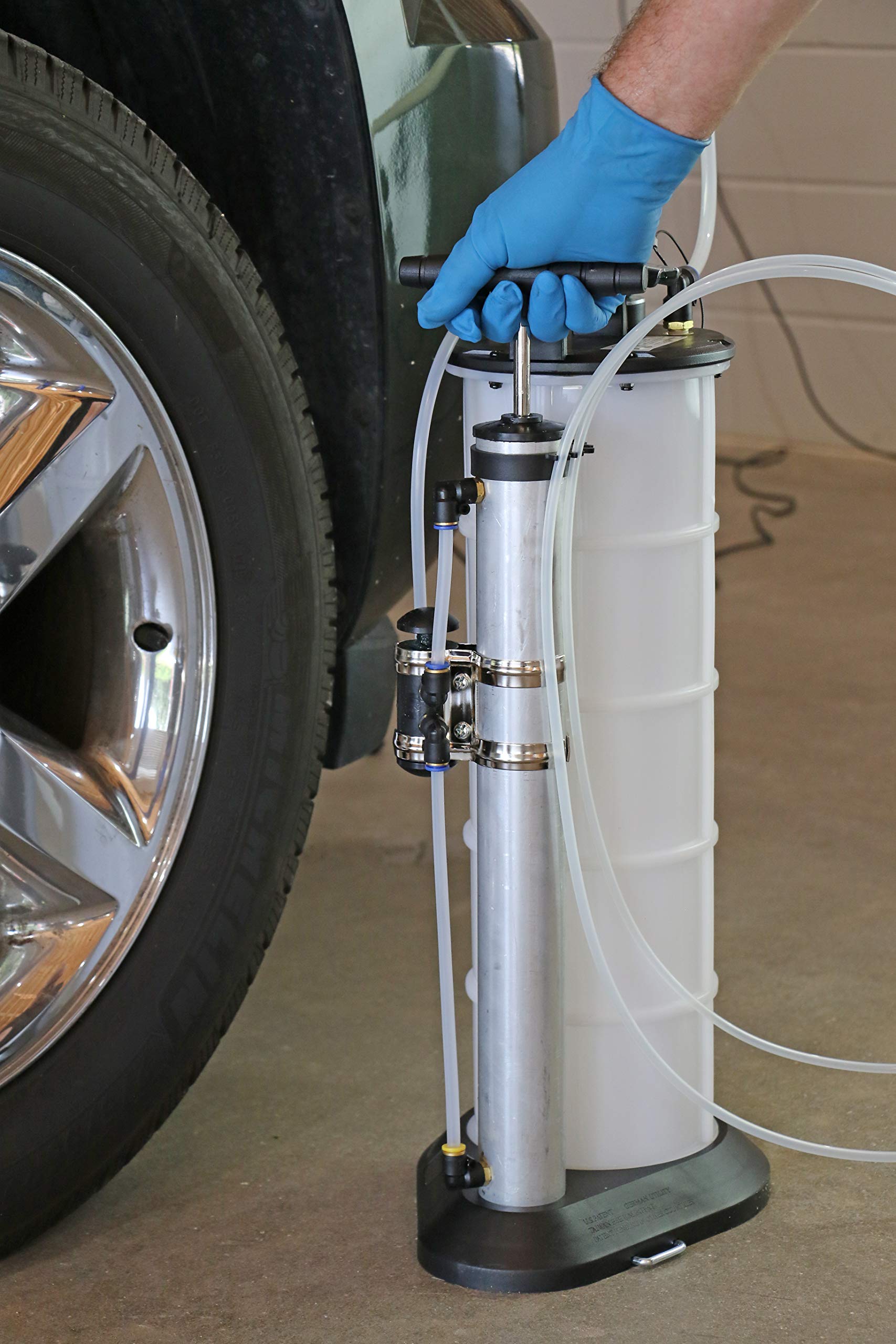 Mityvac 7201 2.3 Gallon Fluid Evacuator Extractor and Dispensing Pump, Push Button, Manual Operation, Chemical-Resistant Polyethylene, Automatic Overflow Prevention, Quick-Drain Spout, Large Base