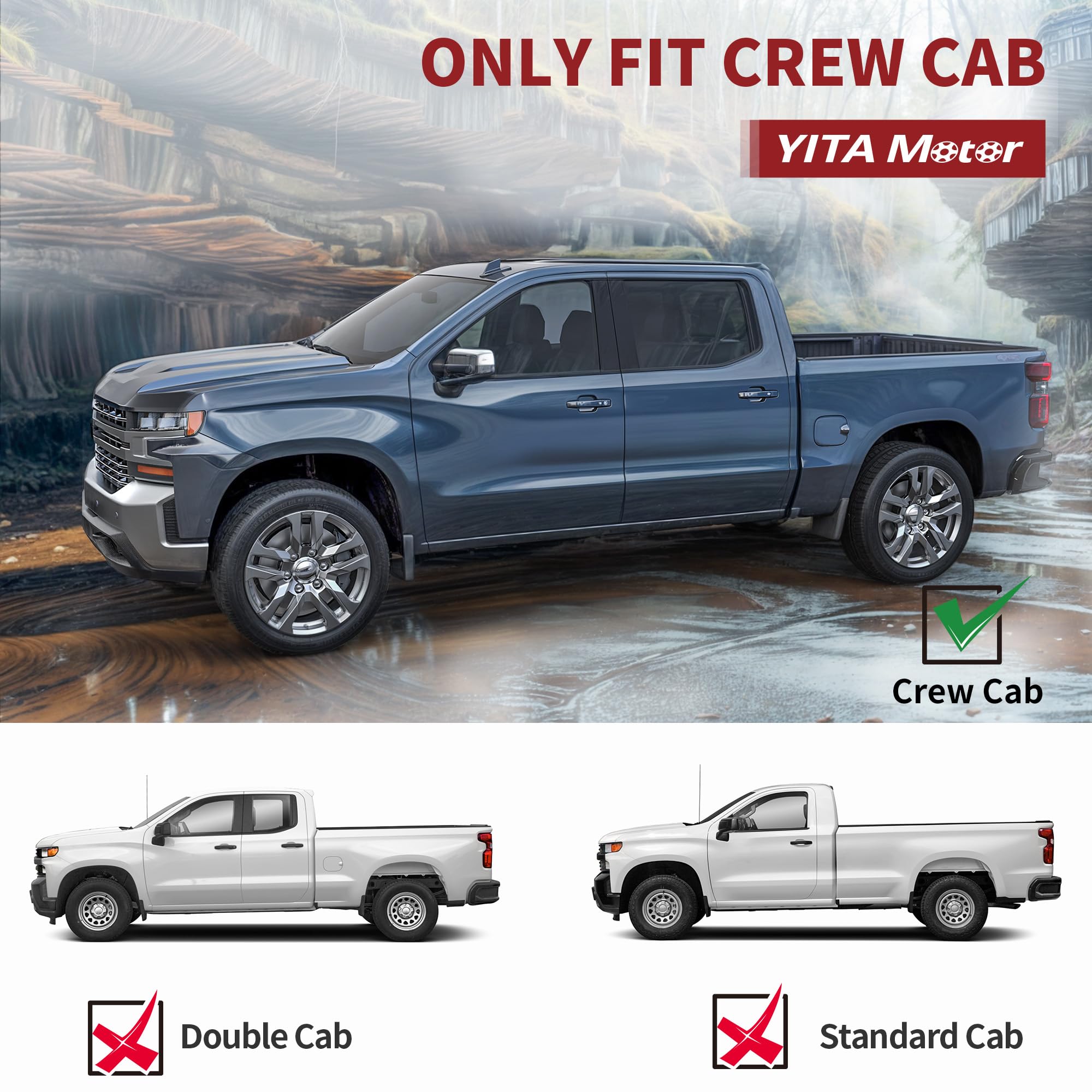 YITAMOTOR Running Boards Compatible with 2019-2025 Chevrolet Silverado/GMC Sierra 1500 Crew Cab, 2020-2025 2500HD 3500HD Crew Ca