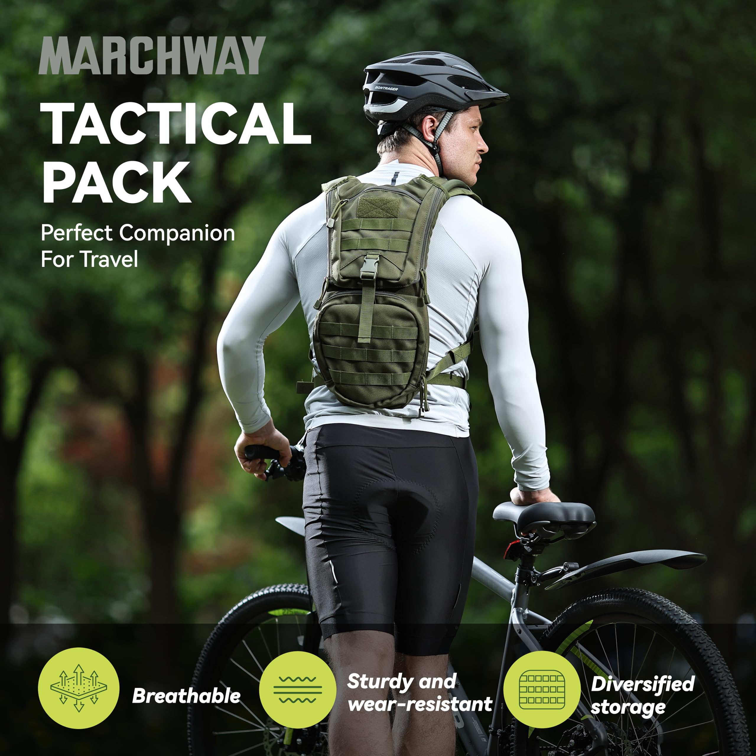 Marchway Tactical Molle Hydration Pack Backpack With 3L Tpu Water Bladder, Military Daypack For Cycling, Hiking, Running, Climbing, Hunting, Biking (Green)