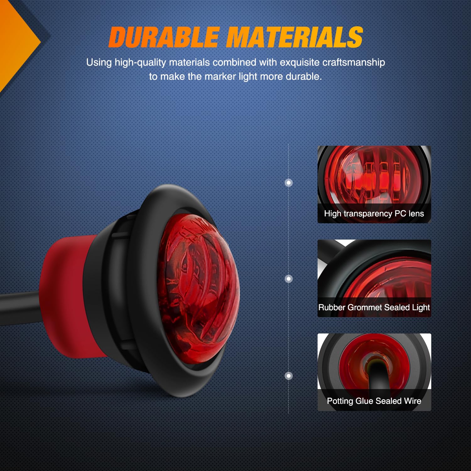 Nilight 3/4Inch Round Marker Light 10Pcs Red Led Brake Stop Turn Signal 3 Connectors Side Indicator Bullet Clearance Lights Ip68