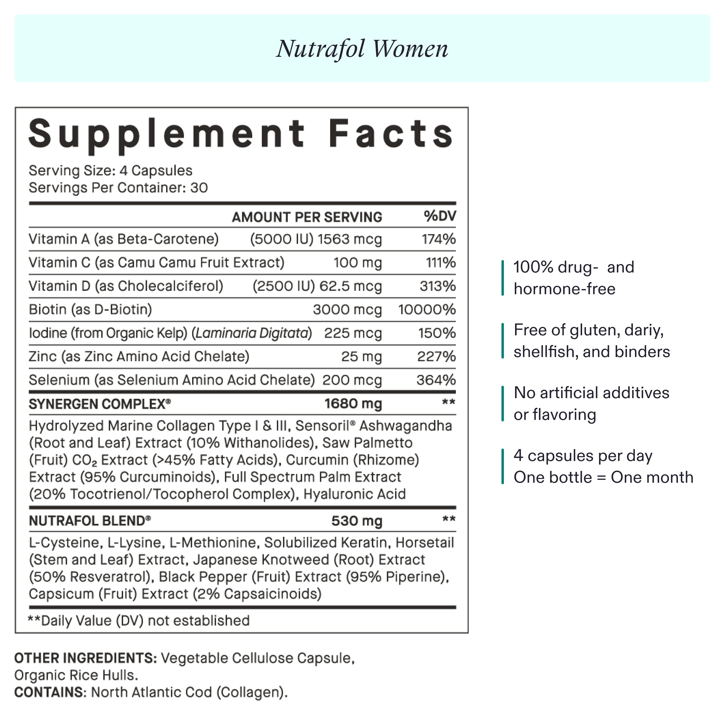 Nutrafol Women's Hair Growth Supplement - Clinically Proven, 120 Count, 2 Month Supply for Thicker & Stronger Hair, Ages 18-44