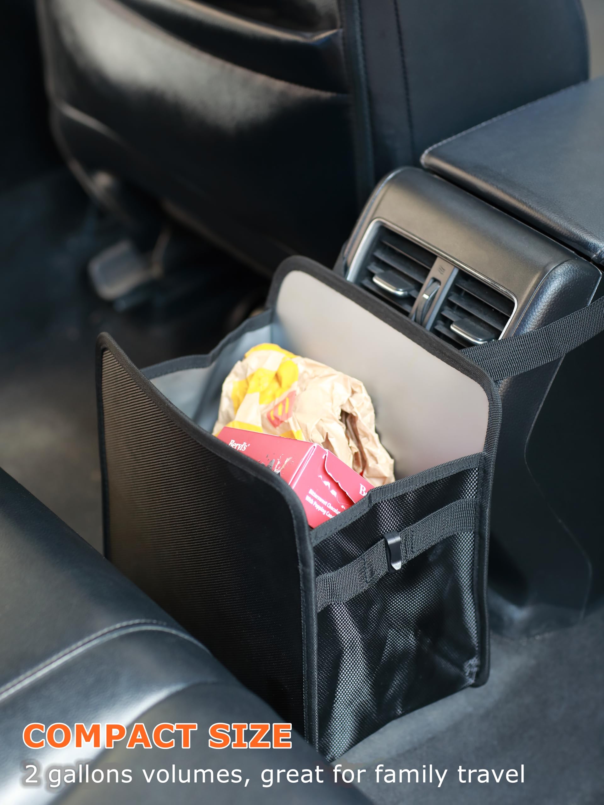 Ginsco Foldable Car Trash Can Large 2 Gallons, Hanging Car Garbage Can Large Capacity Water-Resistant Car Trash Bag, Leakproof T