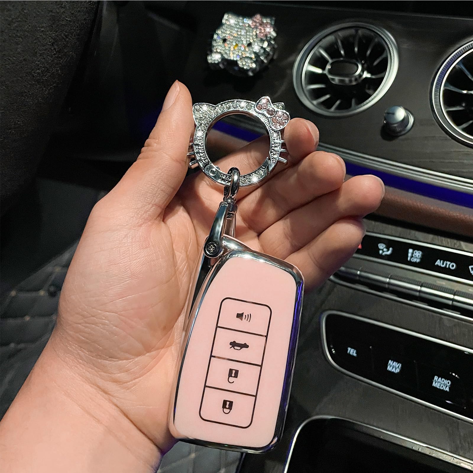 Pangpai Pink Car Accessories 3 Pcs For Lexus Rx Es Gs Ls Nx Rs Gx Lx Rc Lc Key Fob Cover With Bling Keychain Cute Push To Start