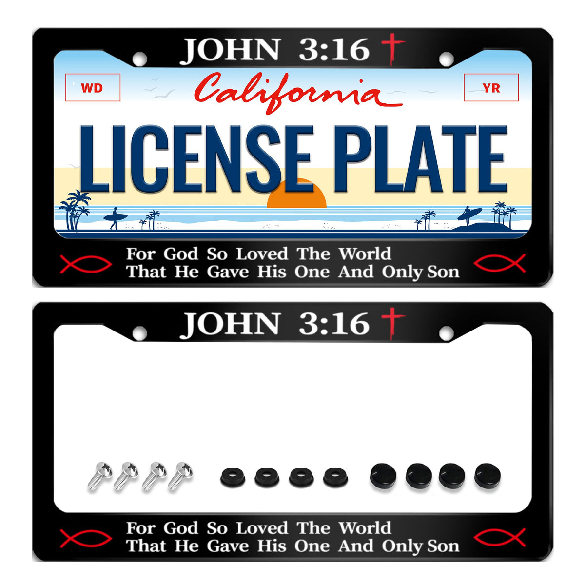 2Pcs John 3:16 Christian Religious License Plate Frame For God So Loved The World For Car Decorative Parts License Plate For Sta