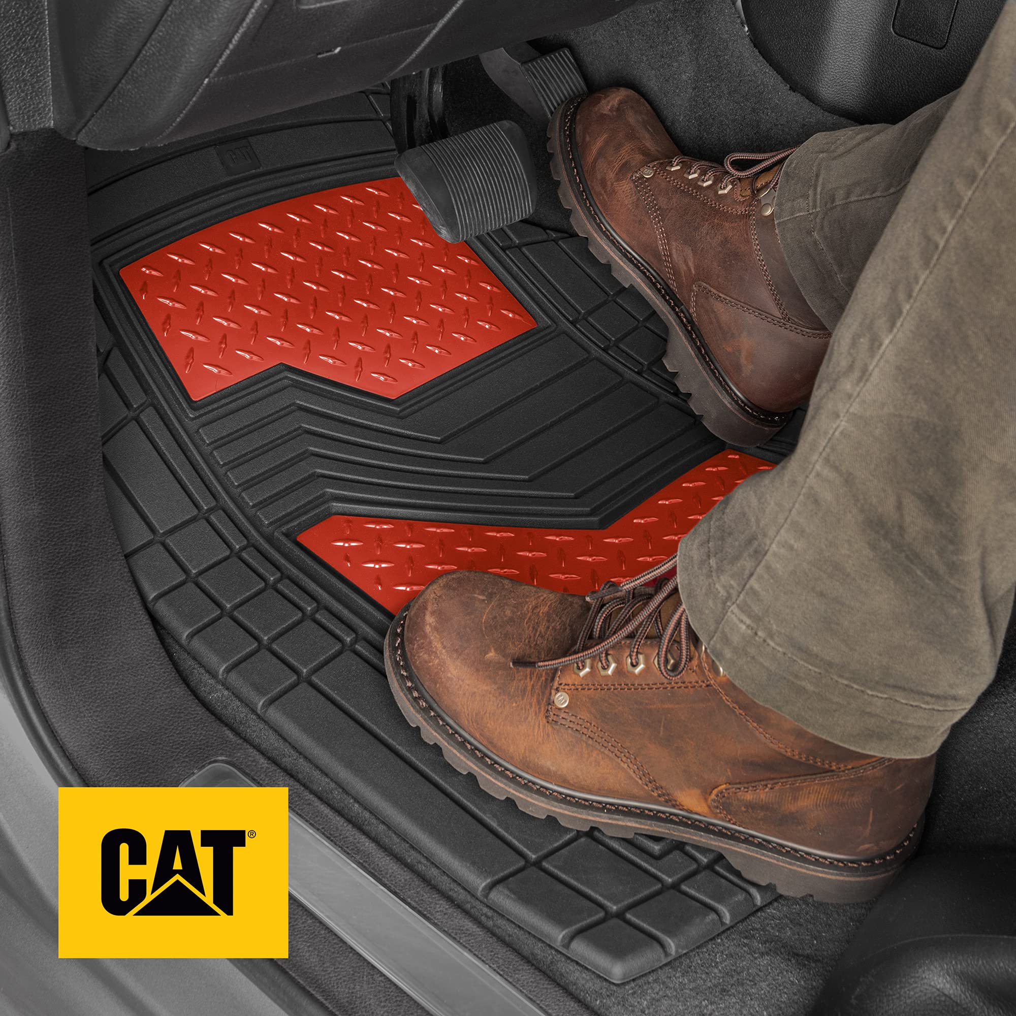 CAT DiamondShield Rubber Floor Mats for Cars, Trucks, SUVs - All Weather Protection Front & Rear Set With Heel Pad & Anti-Slip B