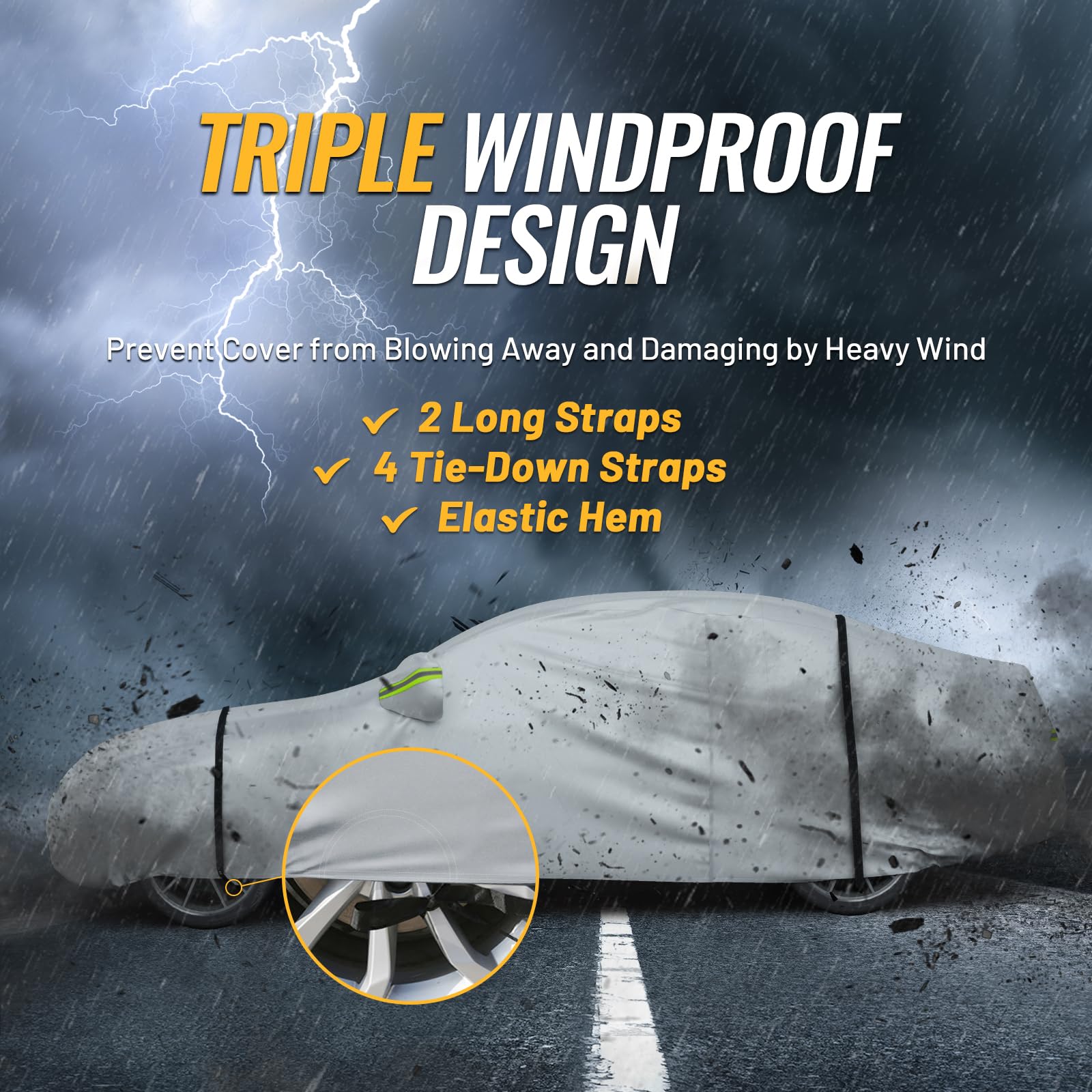 Favoto 6 Layers Sedan Car Cover Waterproof All Weather for Automobiles Heavy Duty Outdoor Sun Snow Protection with Door Zipper U