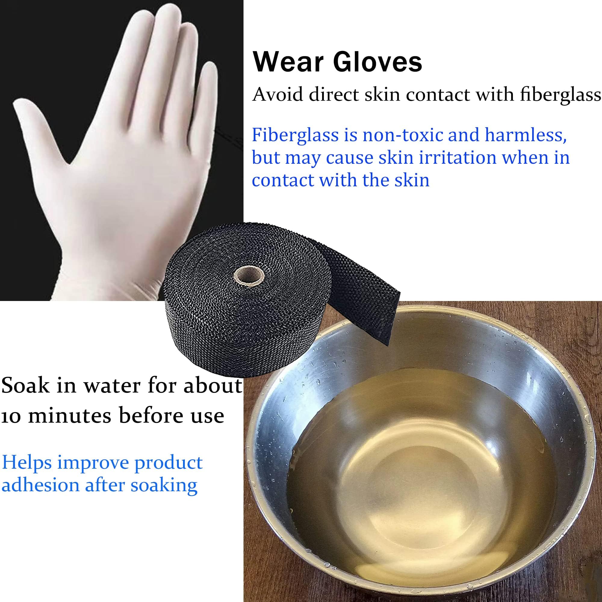 Deecam Exhaust Heat Wrap, 2 Roll 2 ' ' X 50 ' Exhaust Header Wrap, Black Fireglass Heat Tape For Motorcycle Manifold Pipe Heat S