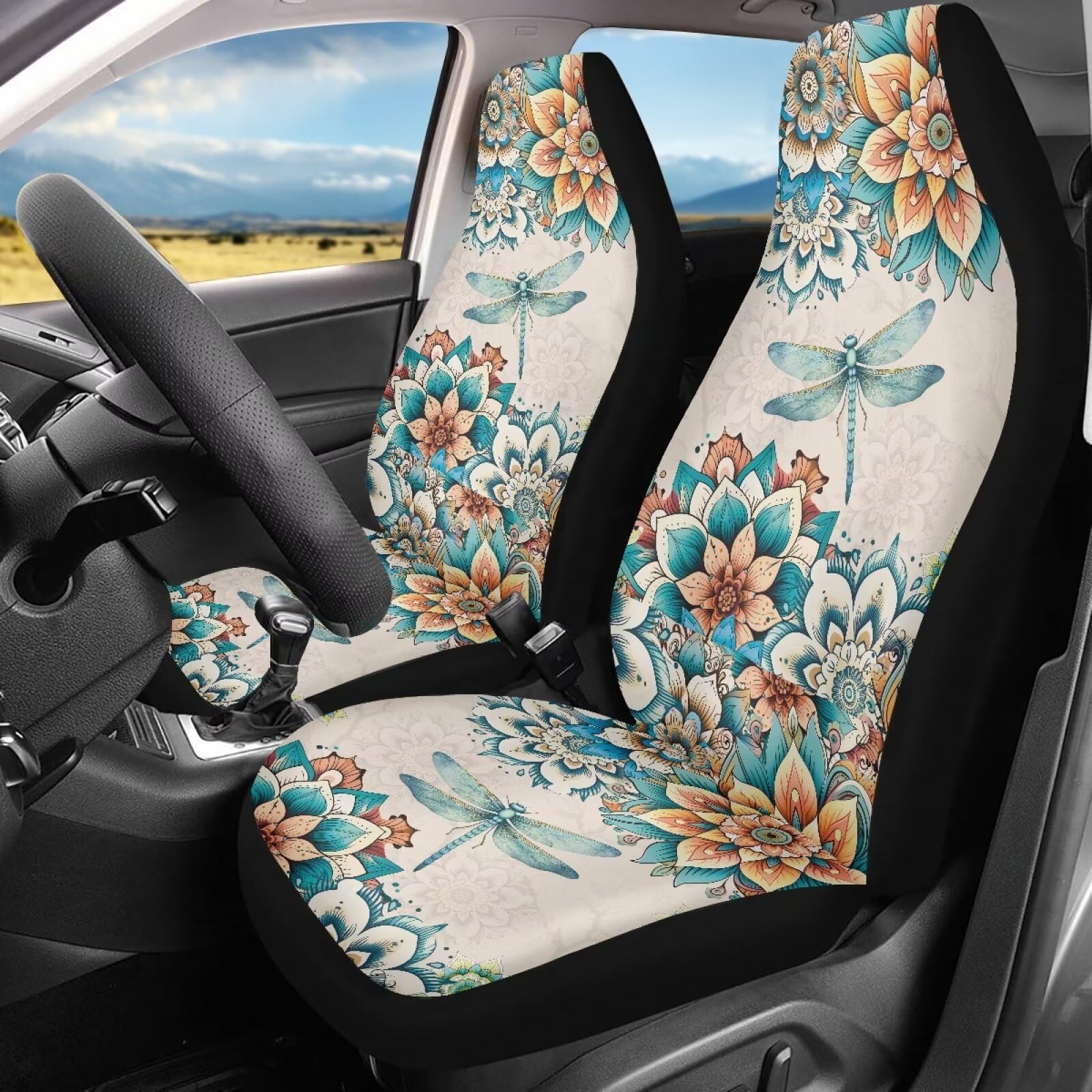 Fuibeng Bohemian Dragonfly Automotive Seat Covers For Cars Truck And Suv,Boho Car Seat Covers For Front Seats,Driver Seats Prote