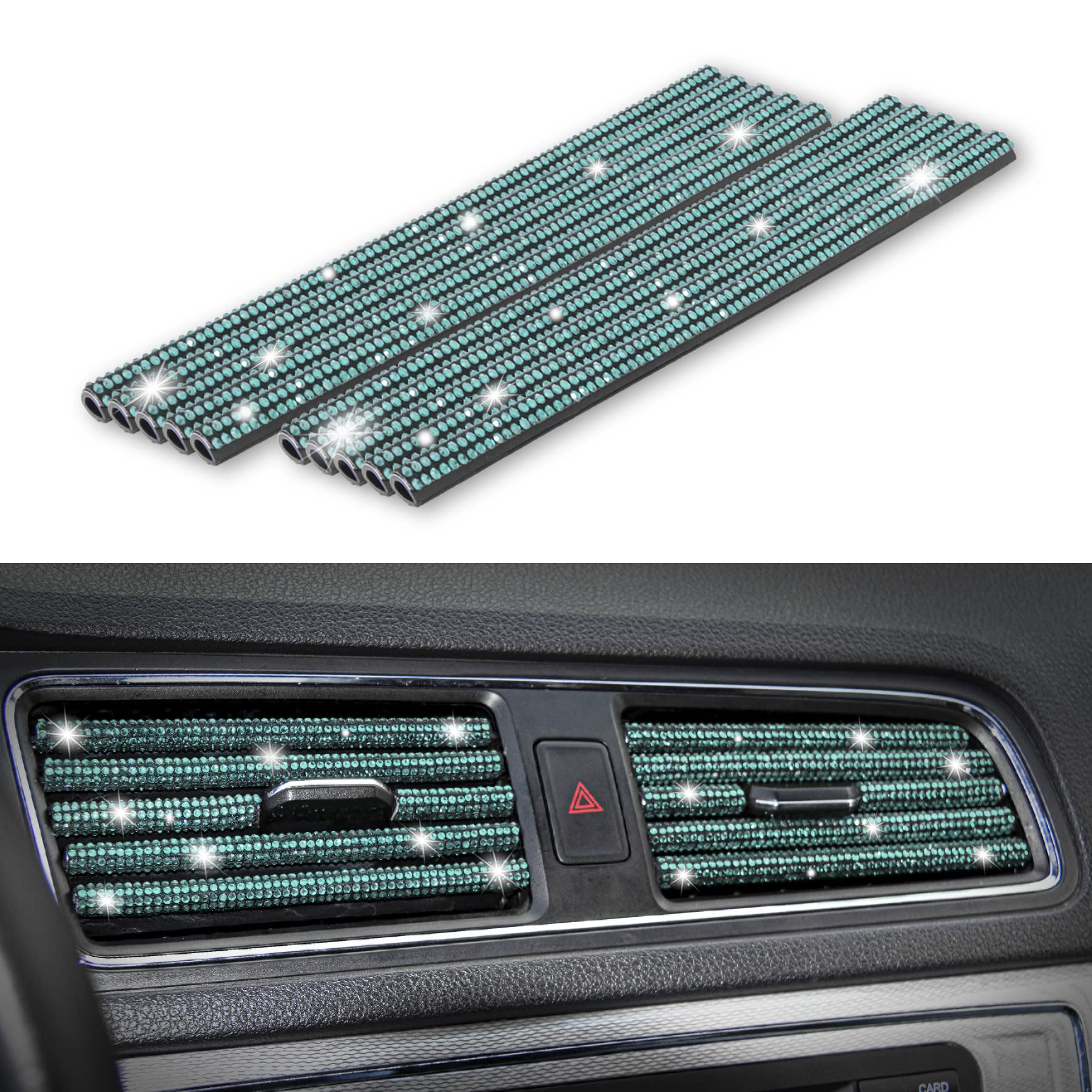 Livtee Bling Car Air Vent Outlet Moulding Trim, 10Pcs Car Air Conditioner Decoration Strip, Bling Rhinestone Diamond Car Interior Accessories For Women And Teens, Blue