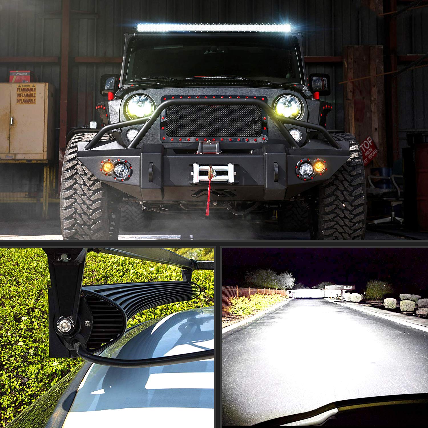 Nilight 54 Inch 312W Curved Spot Flood Combo Led Light Bar Led Off Road Light Driving Light And 1Pc 14Awg 12V 5Pin Rocker Switch