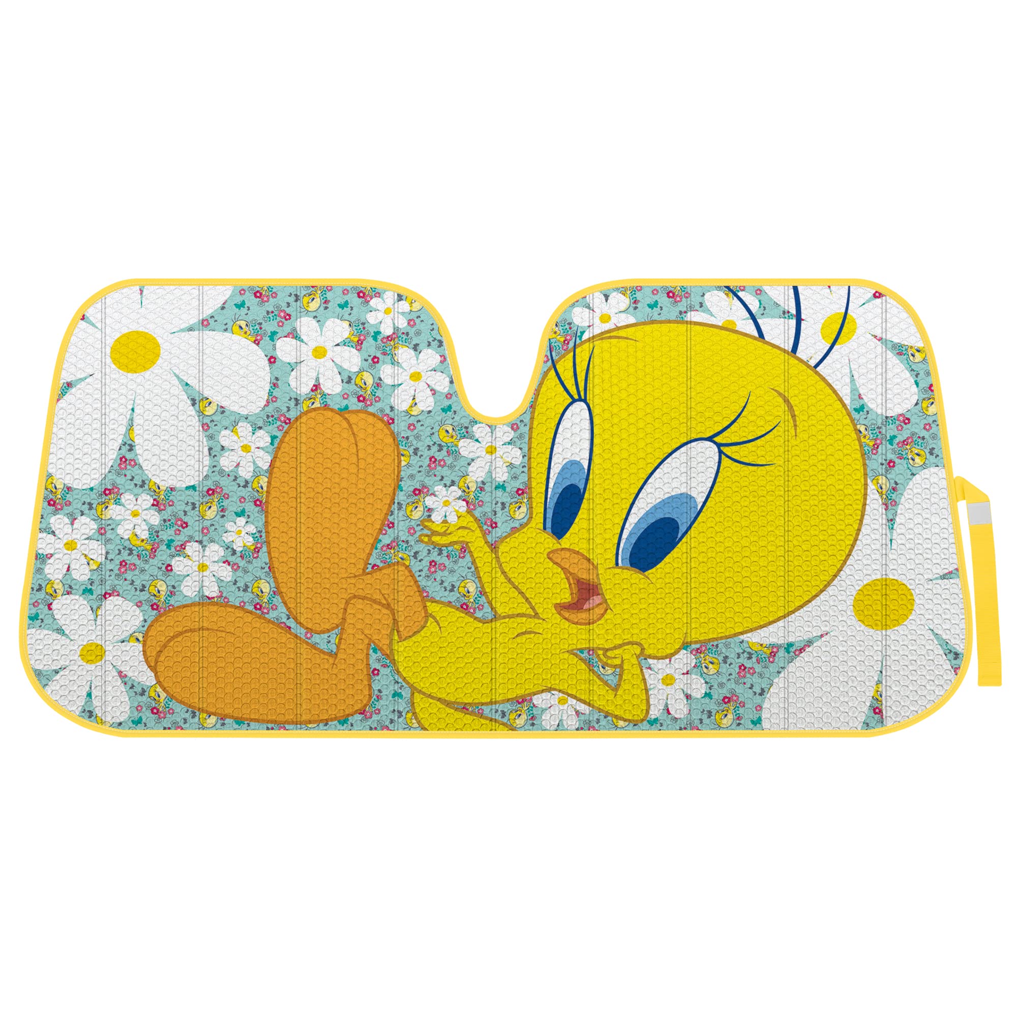 Bdk Warner Bros Looney Tunes Tweety Bird Windshield Sun Shade - Accordion Folding Uv Block Double Bubble 58 X 27 In Car Accessor
