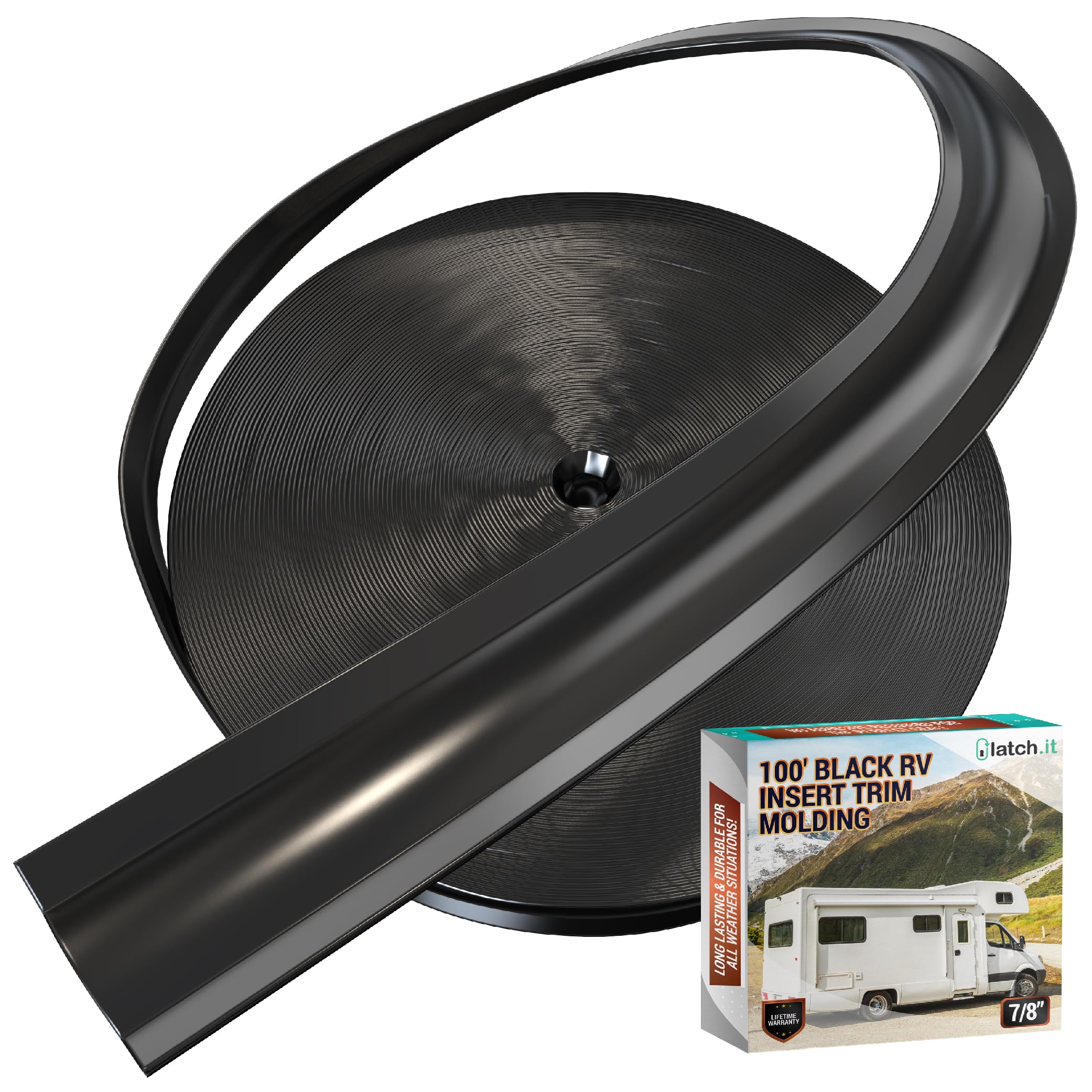 LATCH.IT Trim Molding Insert 7/8'' (Black) | 100 RV Molding Exterior | UV-Resistant | Ultra-Durable Vinyl RV Trim | Weatherproof