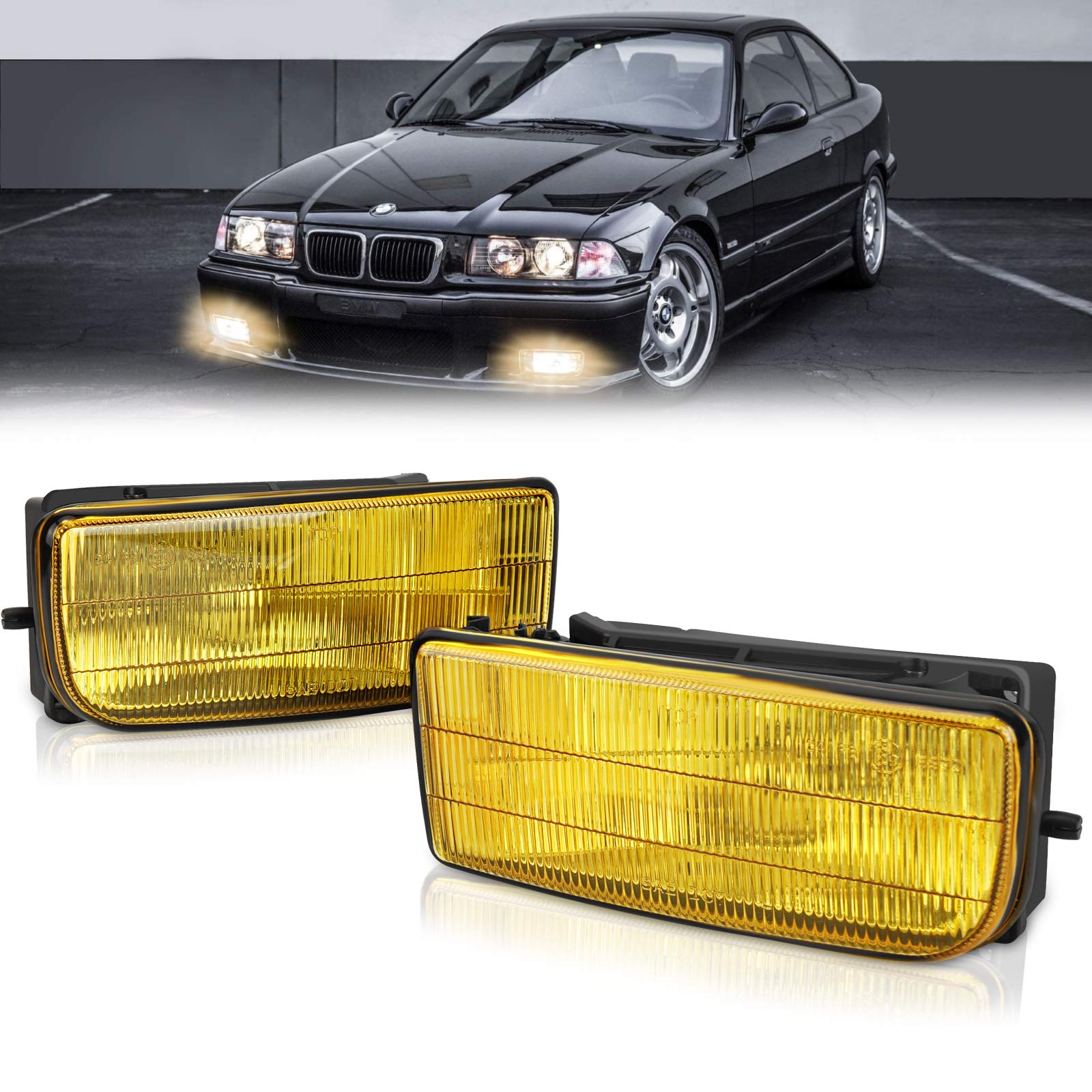 Tangmige Fog Lights Lamps For 1992 1993 1994 1995 1996 1997 1998 1999 Bmw (M3 / E36) 318I 318Is 318Ti 320I 323I 323Is 325I 325Is 328I 328Is 3 Series Original Design, 1 Pair, Smoke Lens, W/H1 Bulbs