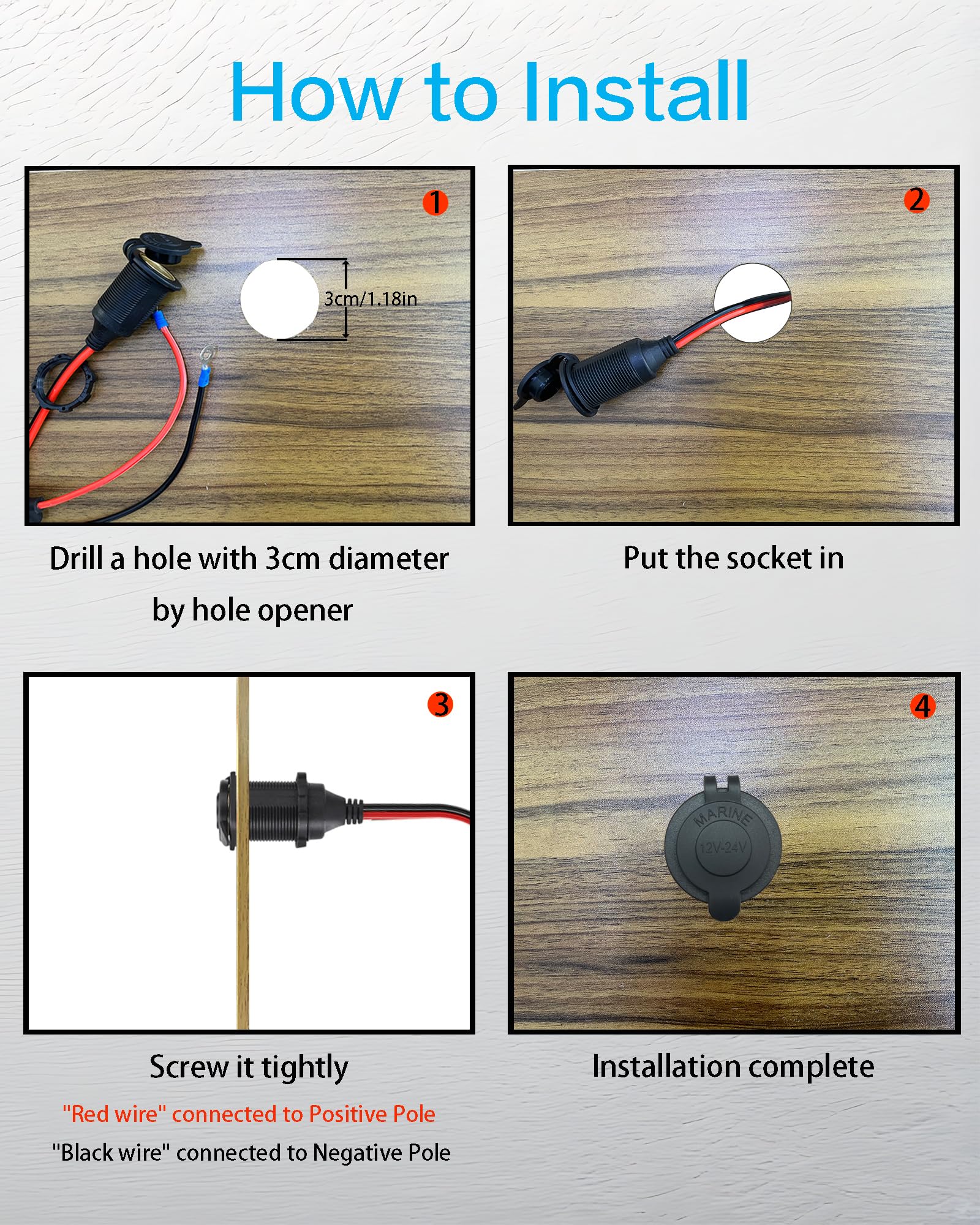 YIWOFUWO 3FT 12V Fixed Thread Cigarette Lighter Socket Extension Cable, 12V Waterproof Outlet Socket Replacement 13AWG Heavy Dut